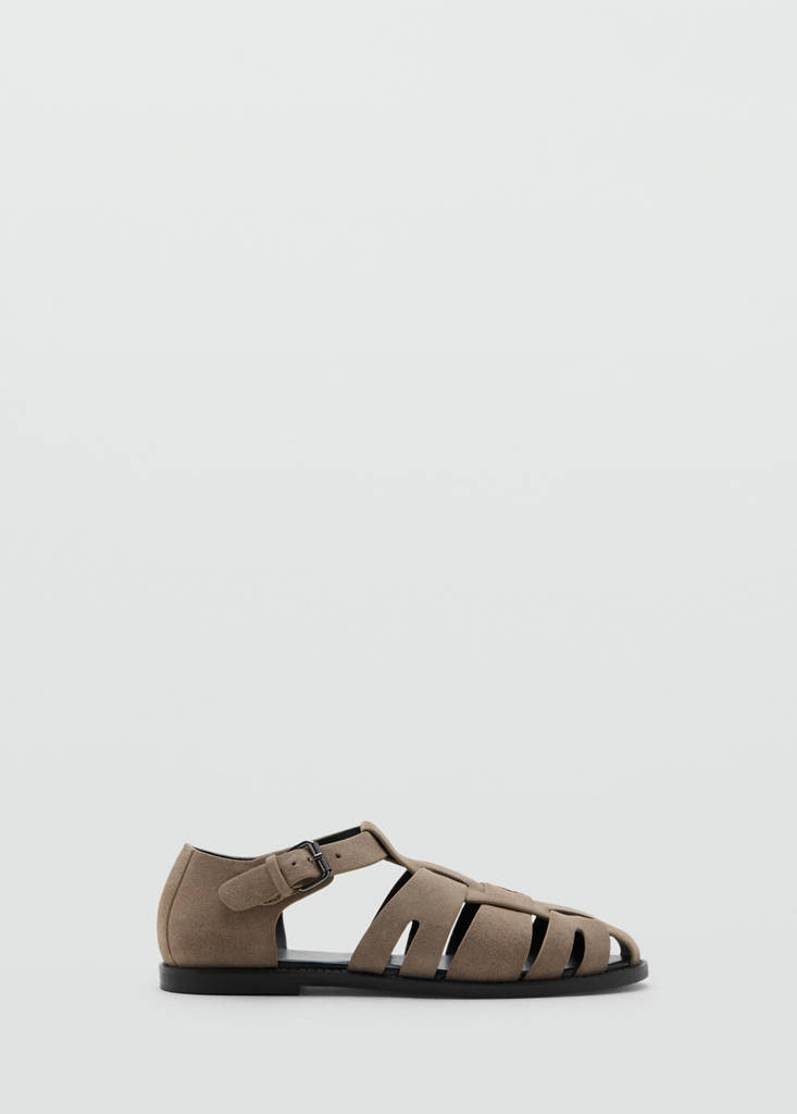 Suede leather cangrejera sandal — Beige