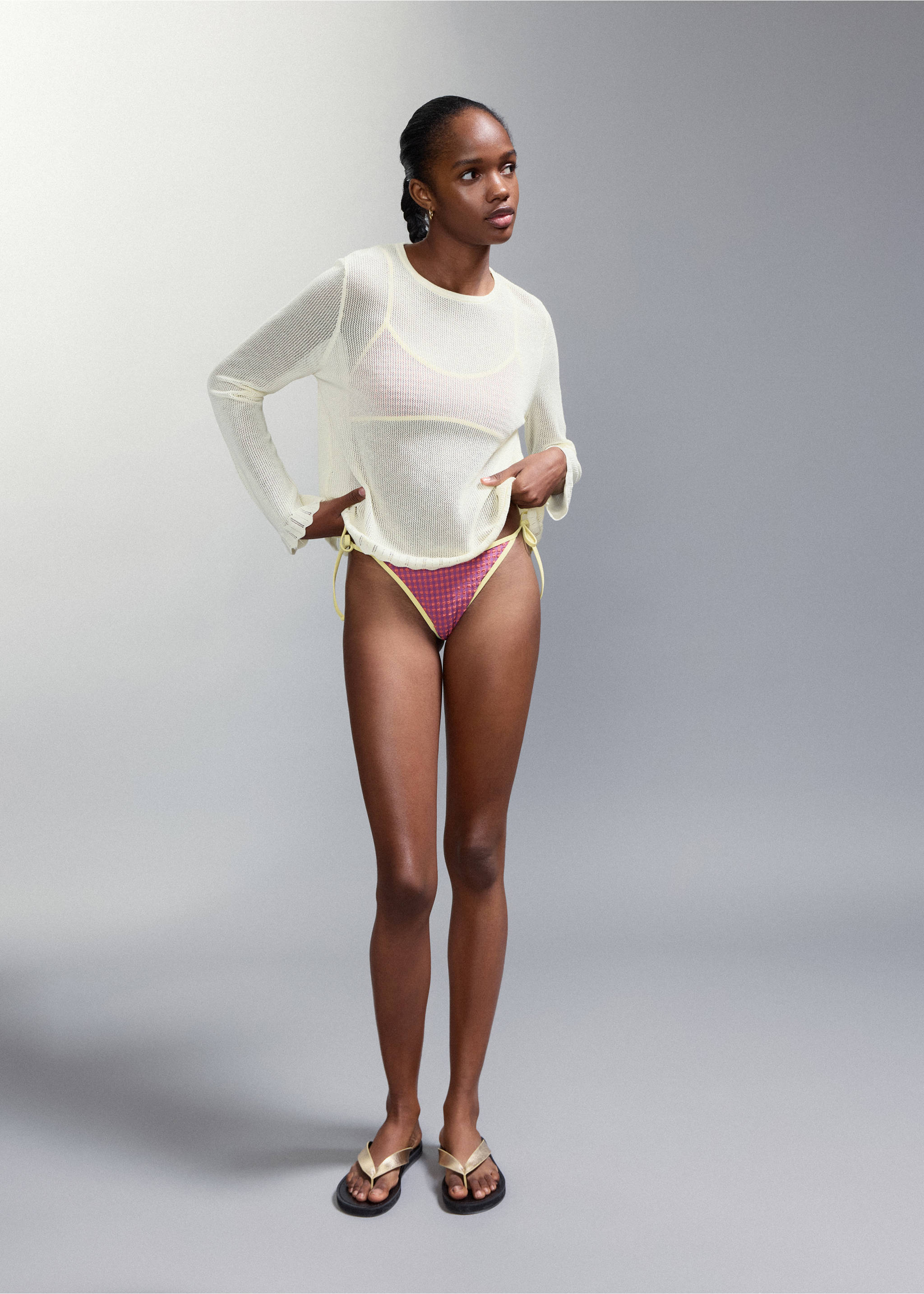 Bikini mit Textur, mittelhoher Slip - Allgemeine Ansicht, Orange. Ref: 27036713-00.