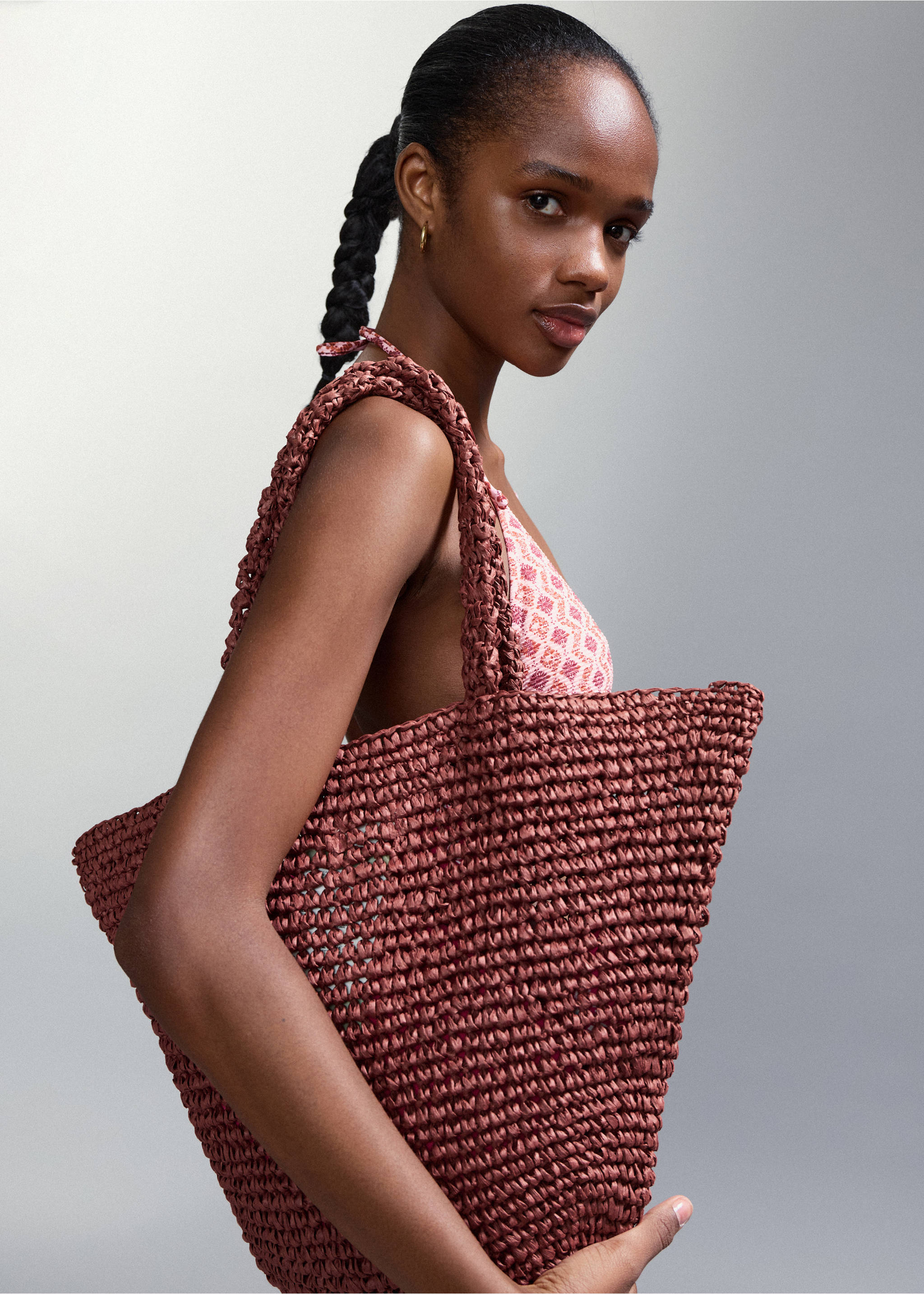 Natural fibre tote bag - General plane, Burgundy. Ref: 27036715-00.