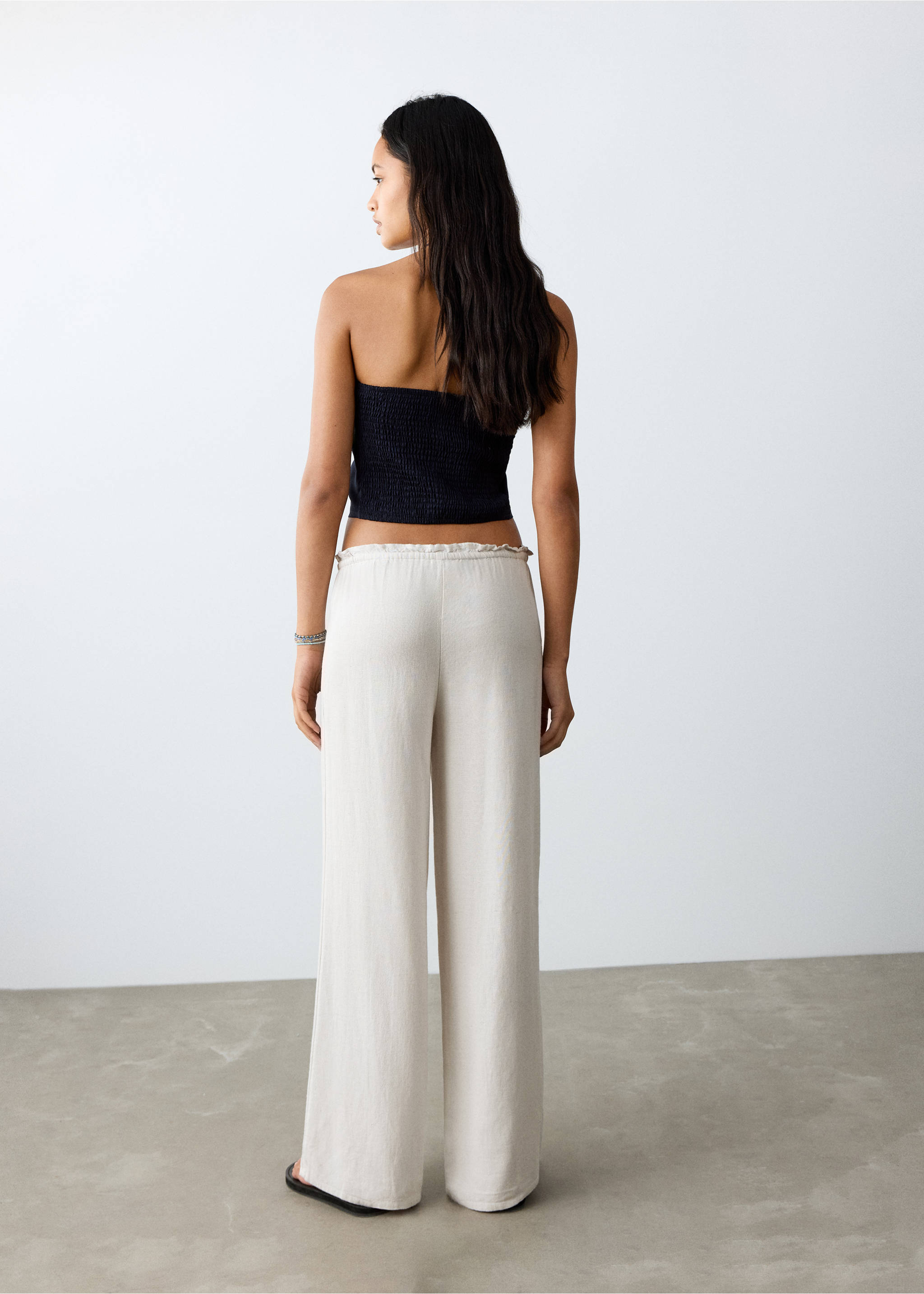 Льняные брюки с бантом - Обратная сторона изделия, Серый. Ref: 27036716-00.