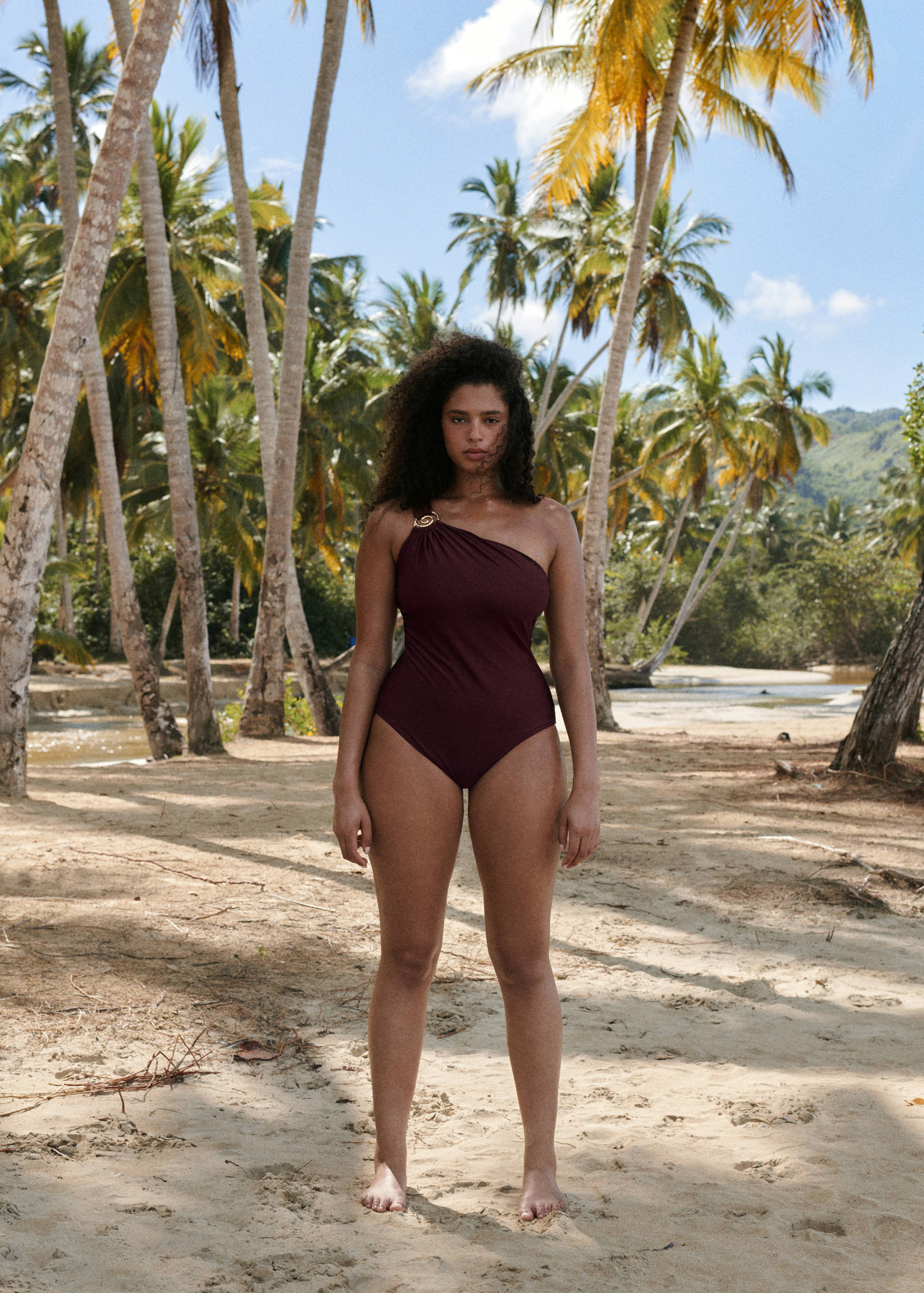 Asymmetric swimsuit with decorative ring - General plane