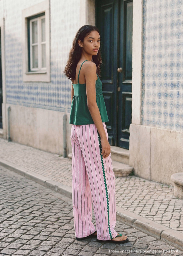 Striped trousers with scalloped details — Pastel Pink