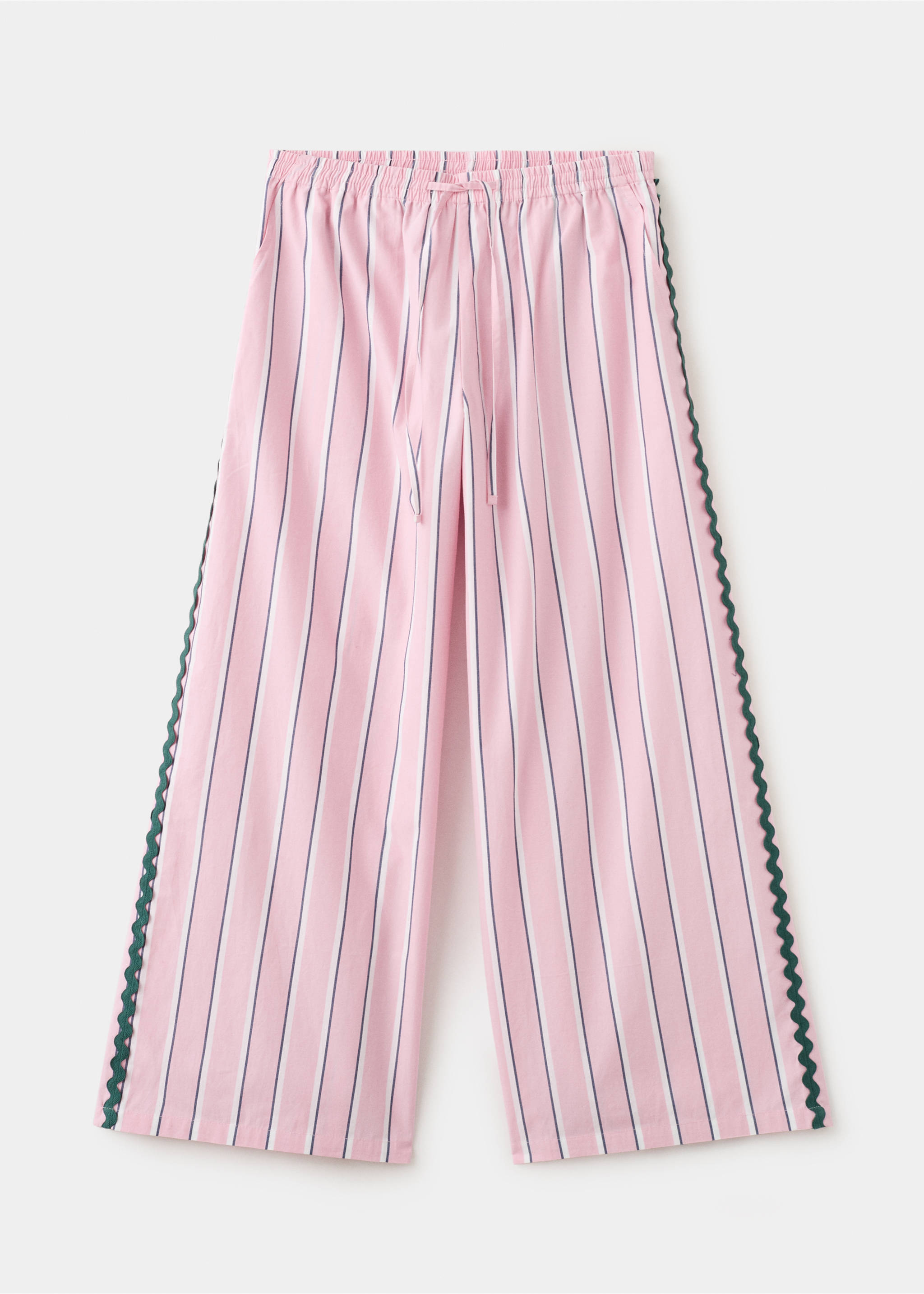 Striped trousers with scalloped details - Article without model, Pastel Pink. Ref: 27036730-00.