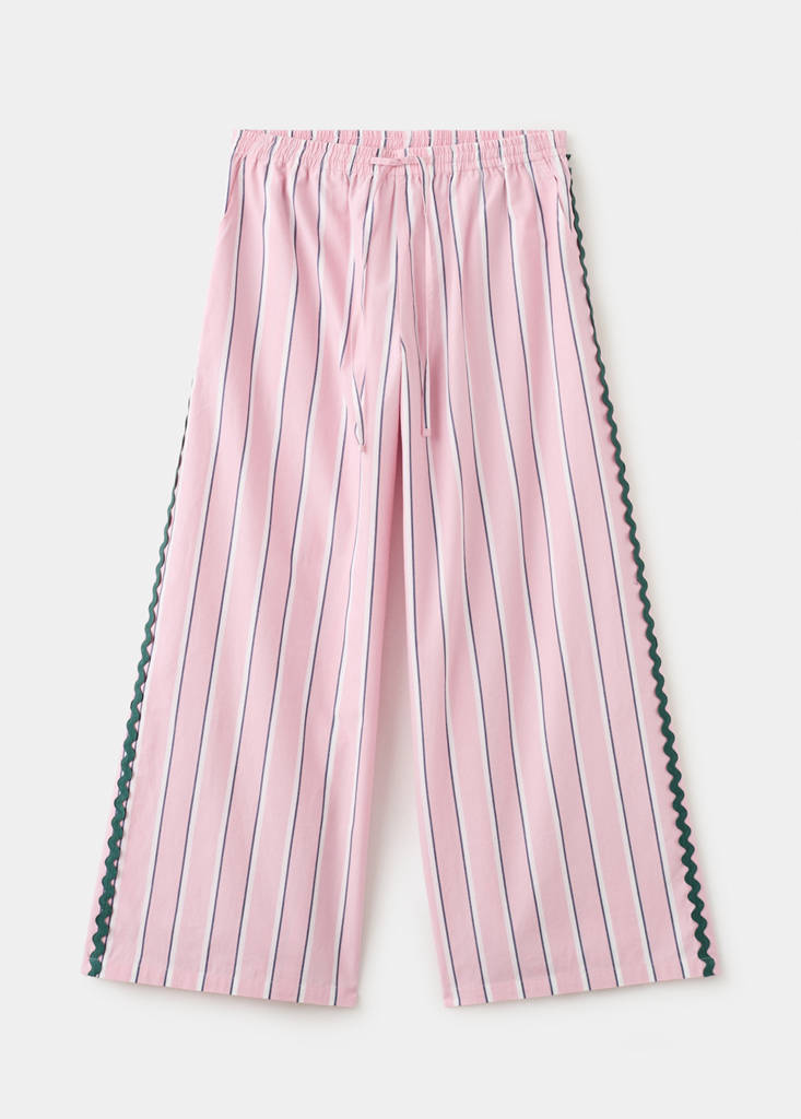 Striped trousers with scalloped details — Pastel Pink