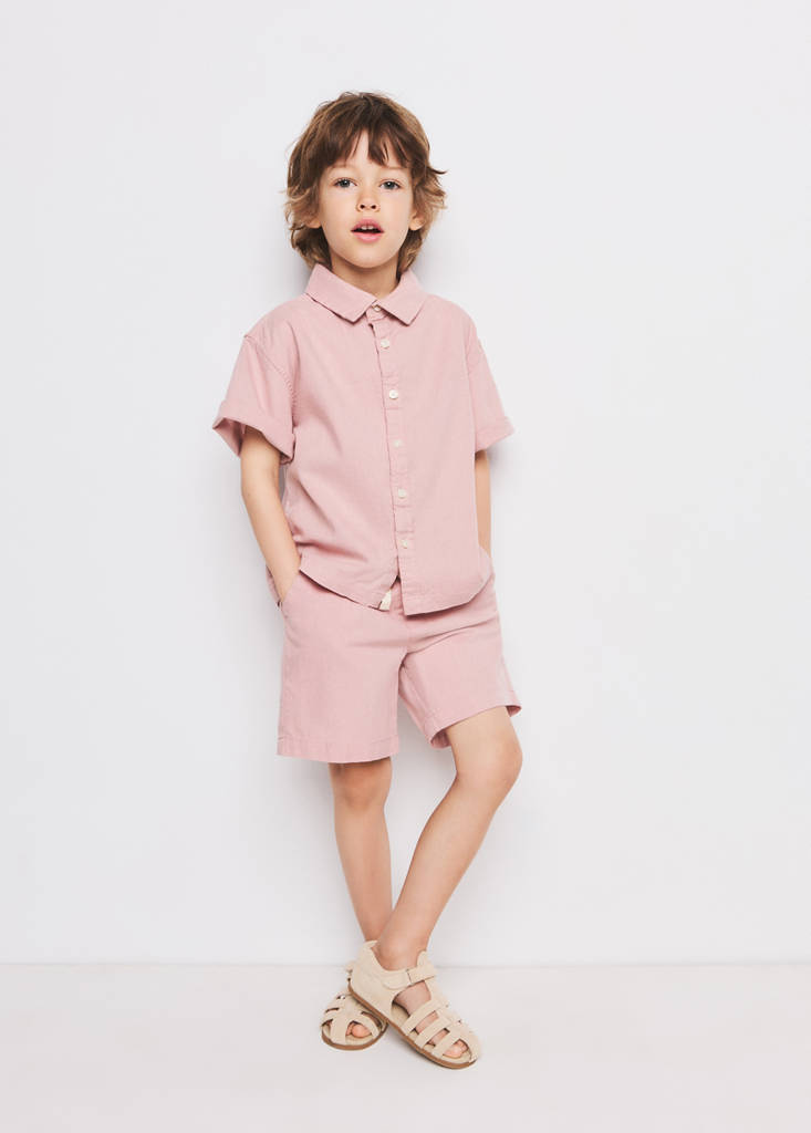 Linen-blend bermuda shorts with drawstring — Pink