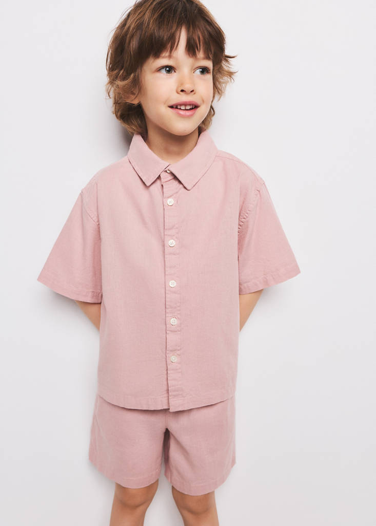 Linen-blend bermuda shorts with drawstring — Pink
