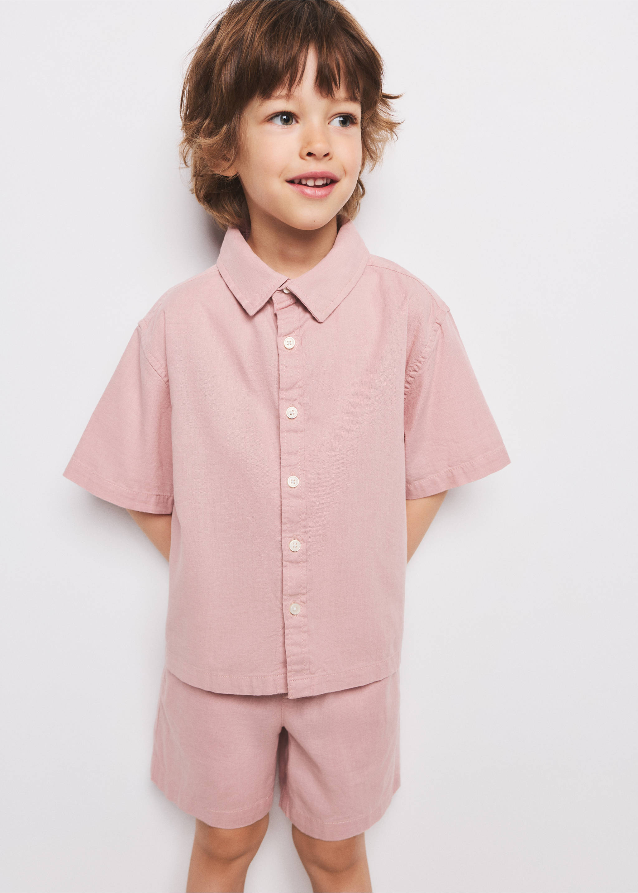 Linen-blend bermuda shorts with drawstring - Medium plane, Pink. Ref: 27036731-00.