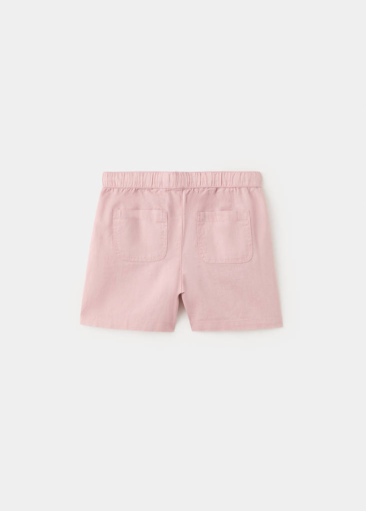 Linen-blend bermuda shorts with drawstring — Pink
