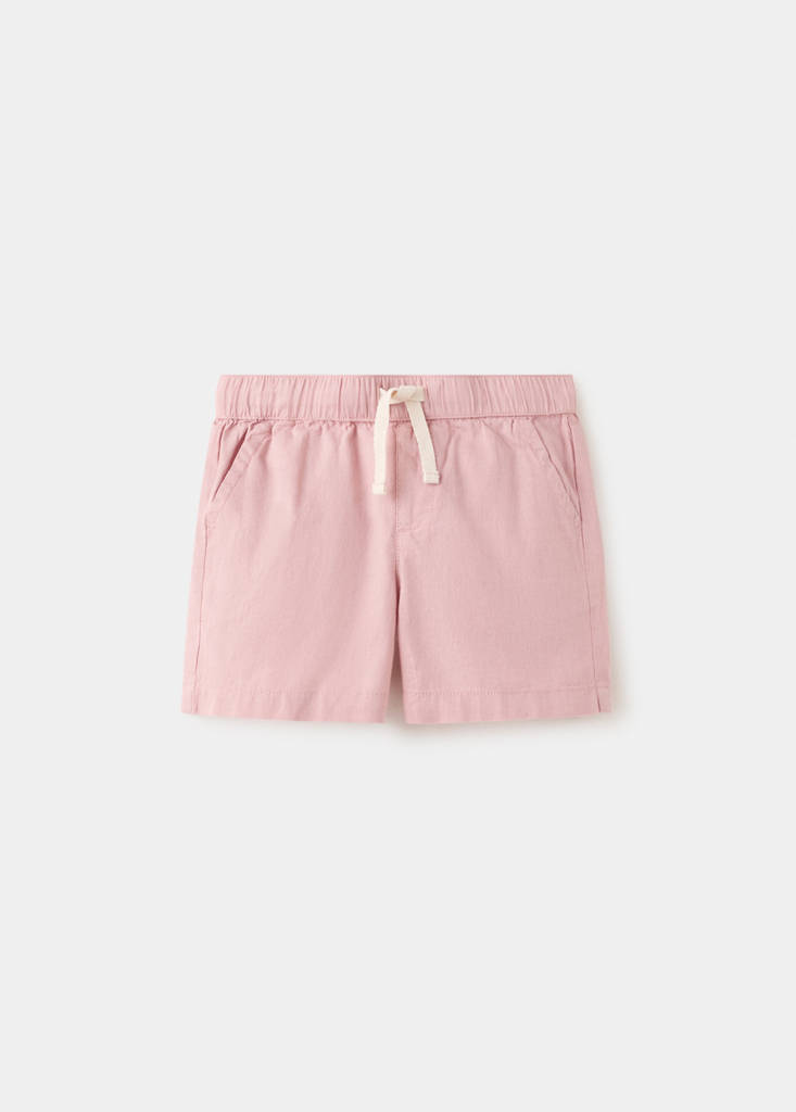 Linen-blend bermuda shorts with drawstring — Pink
