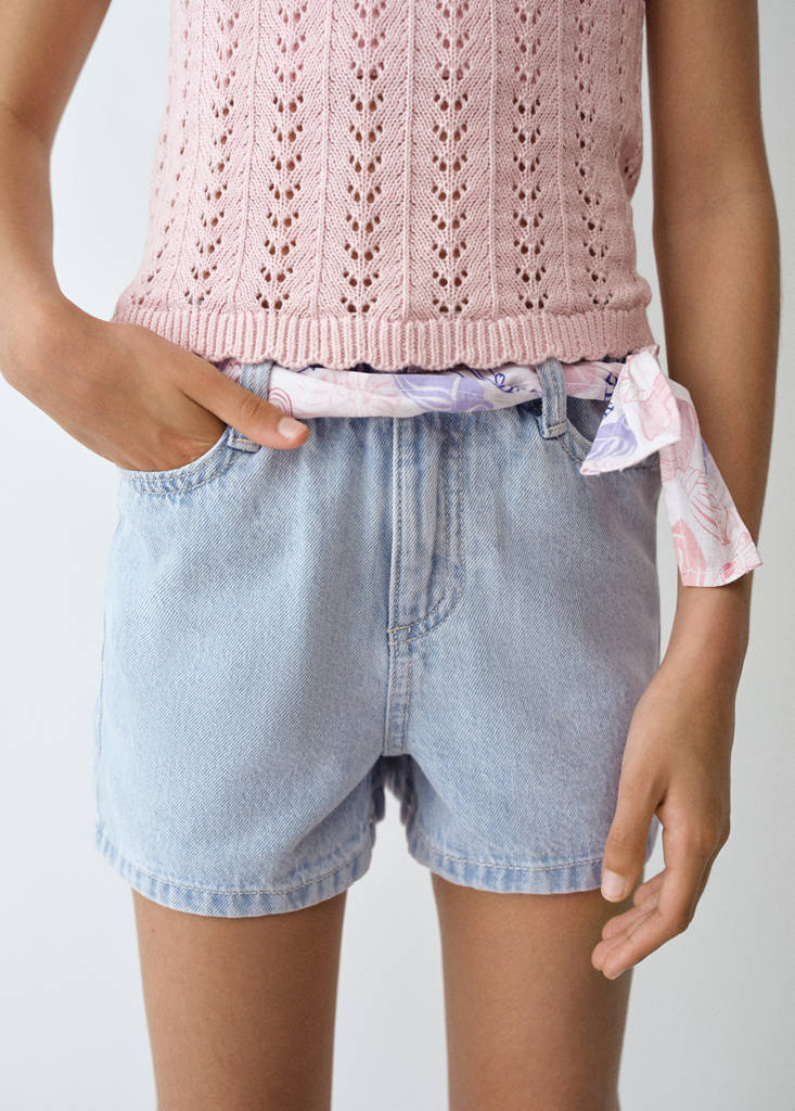 Scarf detail multi-position shorts — Light Blue