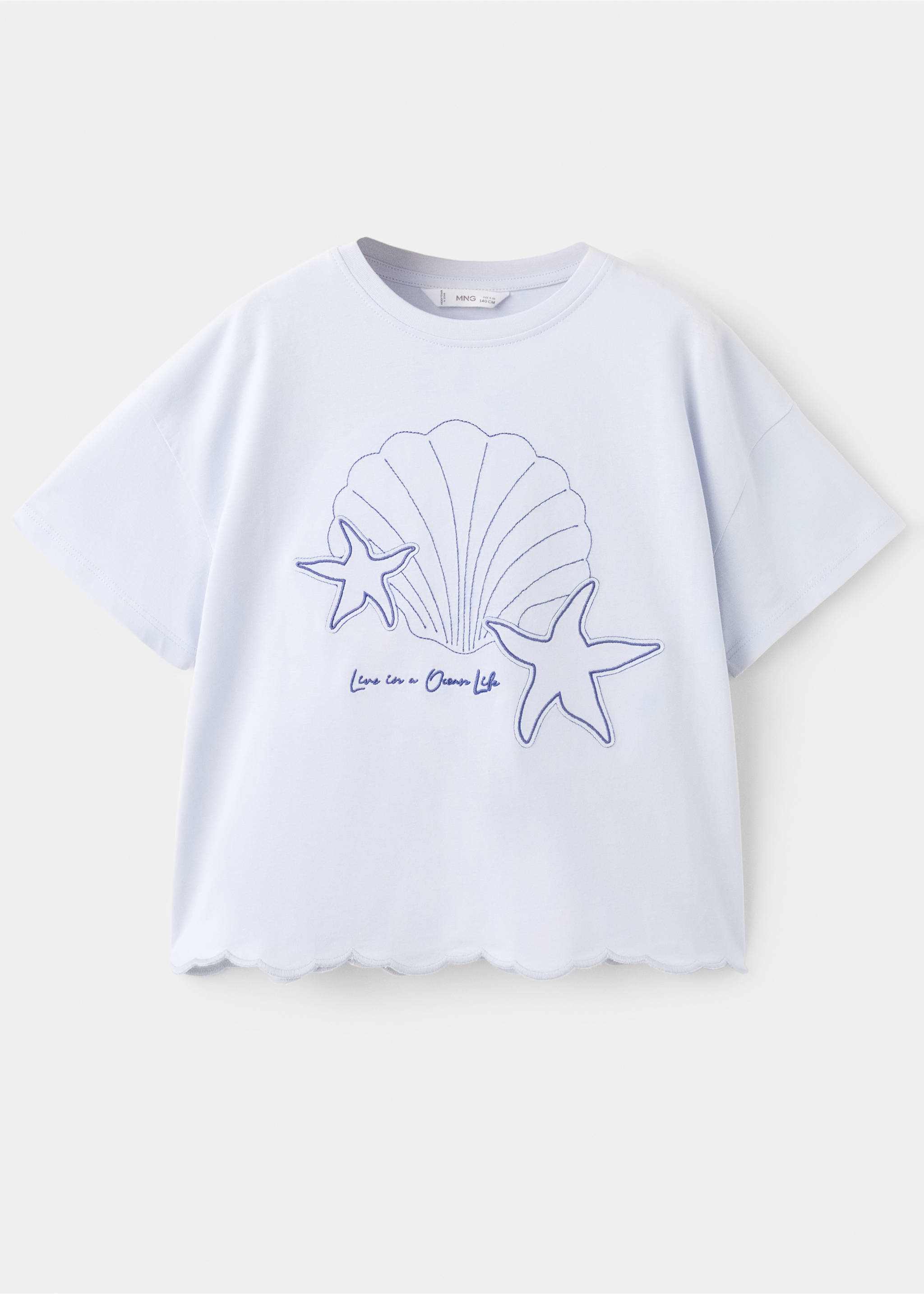 Embroidered cotton T-shirt - Article without model, Sky Blue. Ref: 27036736-00.