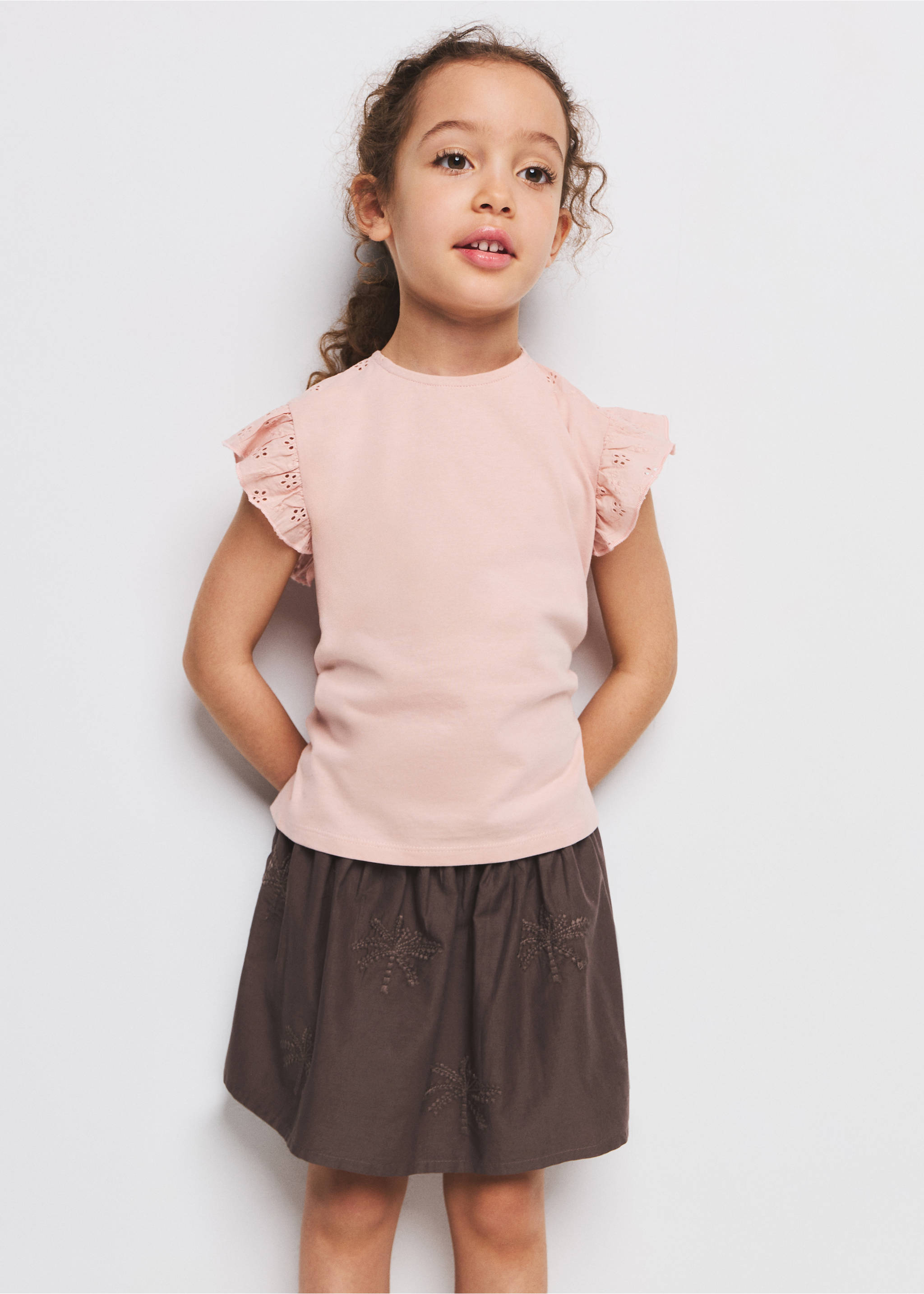 Katoenen rok met geborduurde details - Overzichtstekening, Chocoladebruin. Ref: 27036745-00.