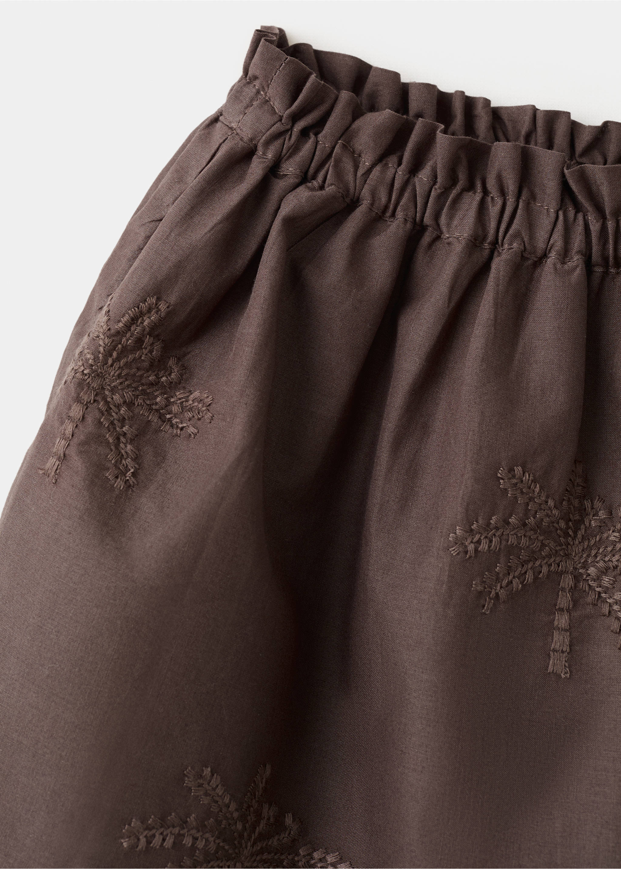 Katoenen rok met geborduurde details - Detail van het artikel 0, Chocoladebruin. Ref: 27036745-00.