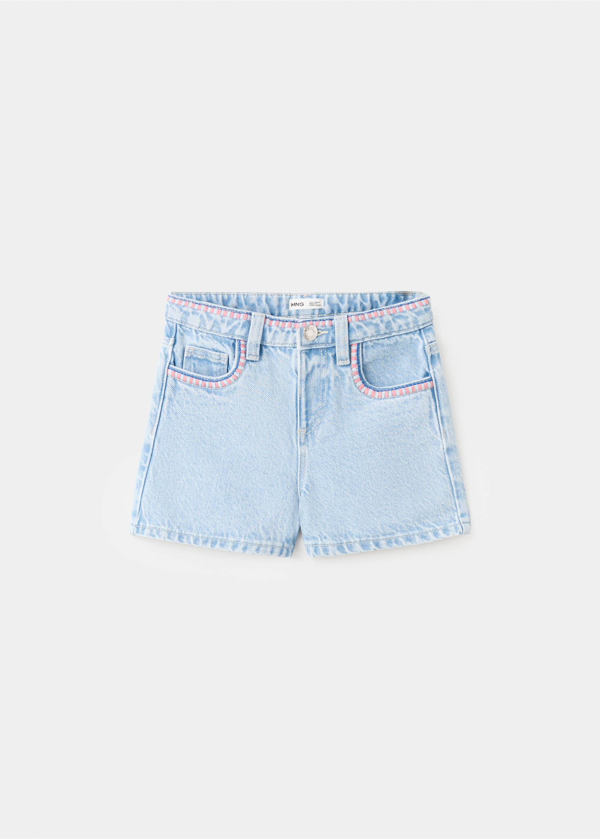 Embroidered detail denim shorts - Article without model, Light Blue. Ref: 27036746-00.