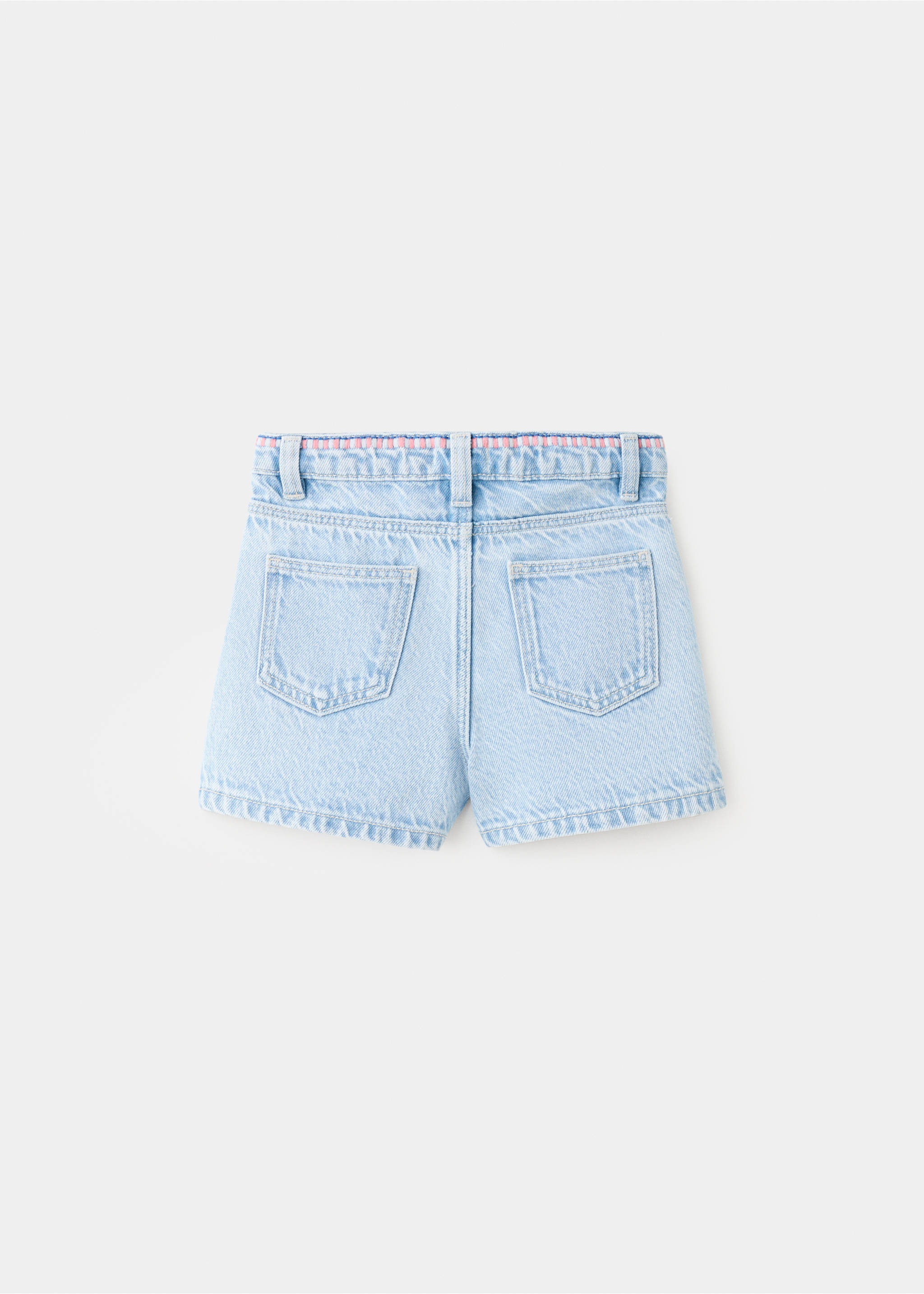 Embroidered detail denim shorts - Reverse of the article, Light Blue. Ref: 27036746-00.