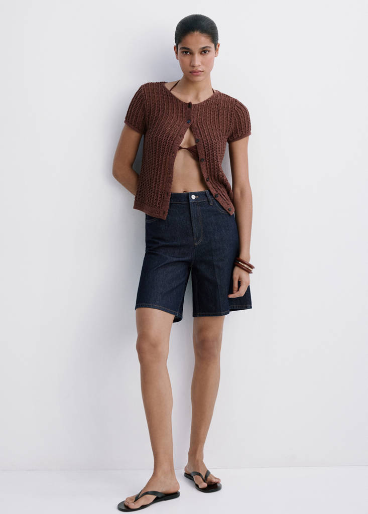 High-waist straight-fit denim shorts — Open Blue