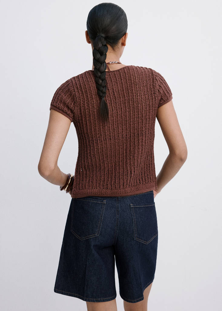 High-waist straight-fit denim shorts — Open Blue