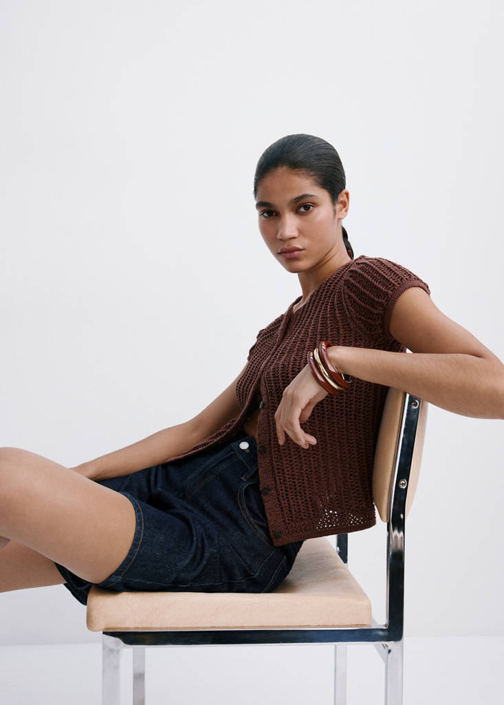 High-waist straight-fit denim shorts — Open Blue