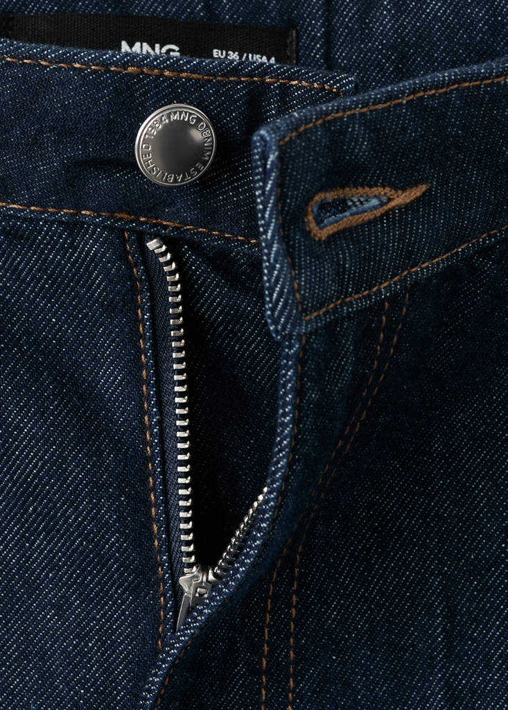 High-waist straight-fit denim shorts — Open Blue