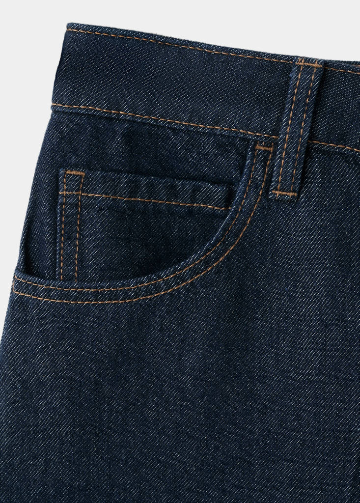 High-waist straight-fit denim shorts — Open Blue