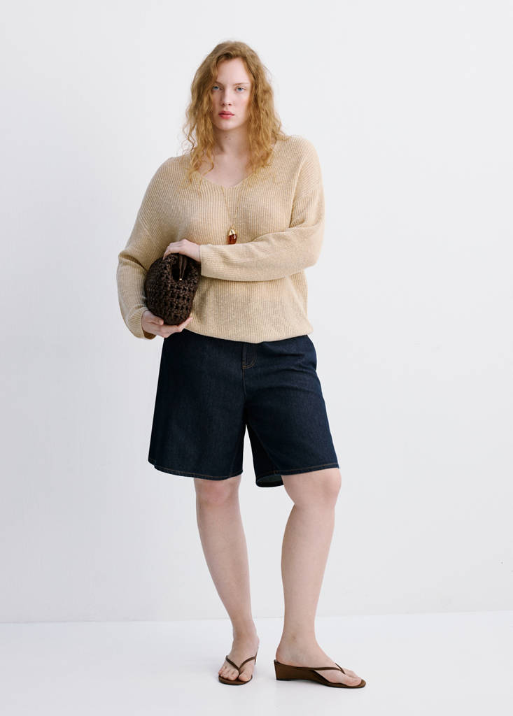 High-waist straight-fit denim shorts — Open Blue