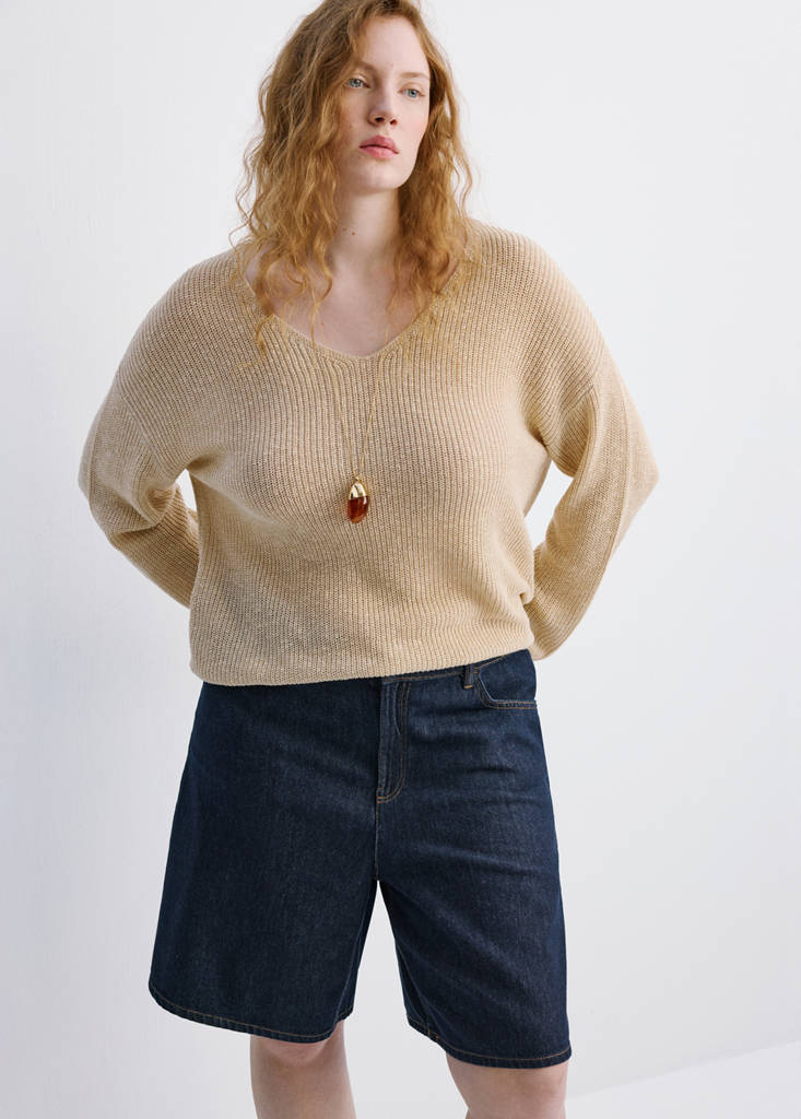 High-waist straight-fit denim shorts — Open Blue