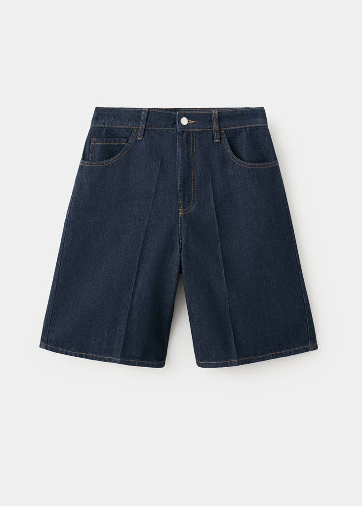 High-waist straight-fit denim shorts — Open Blue