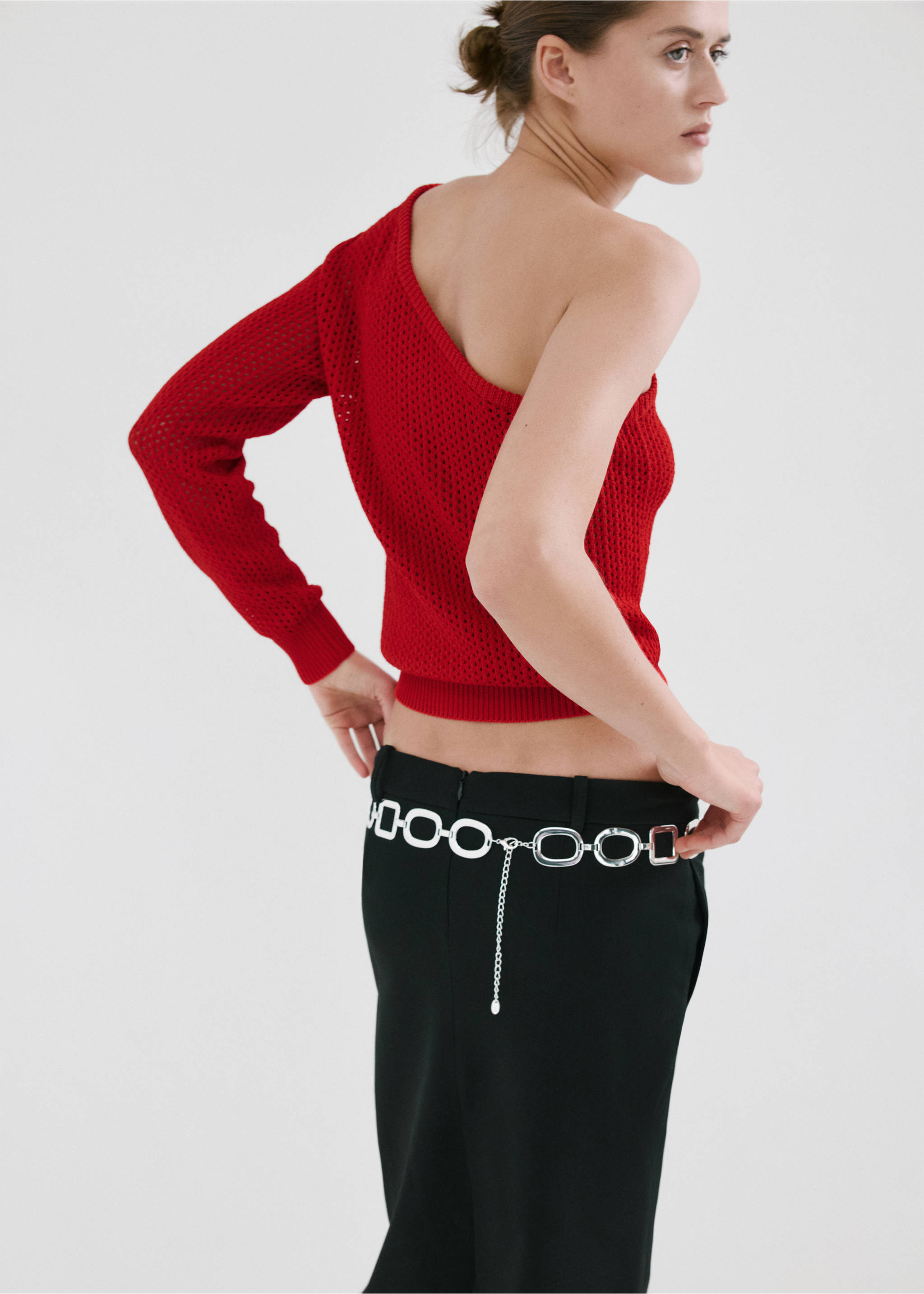 Pull-over maille asymétrique - Verso de l’article, Rouge. Ref: 27037141-00.