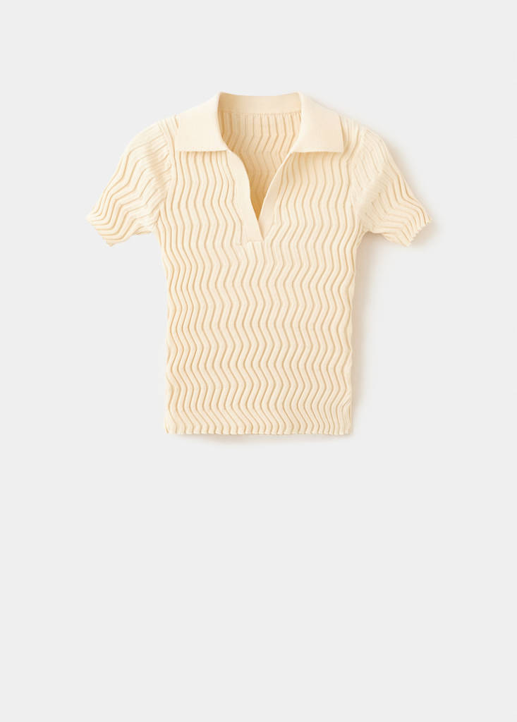 Knitted polo-neck sweater — Ecru