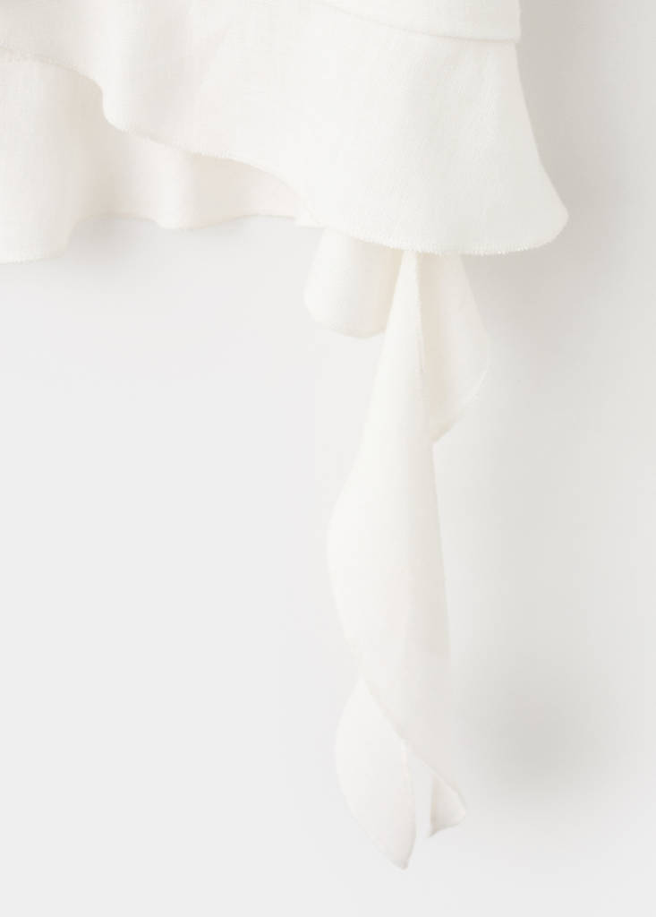 Linen blend frill top — Off White