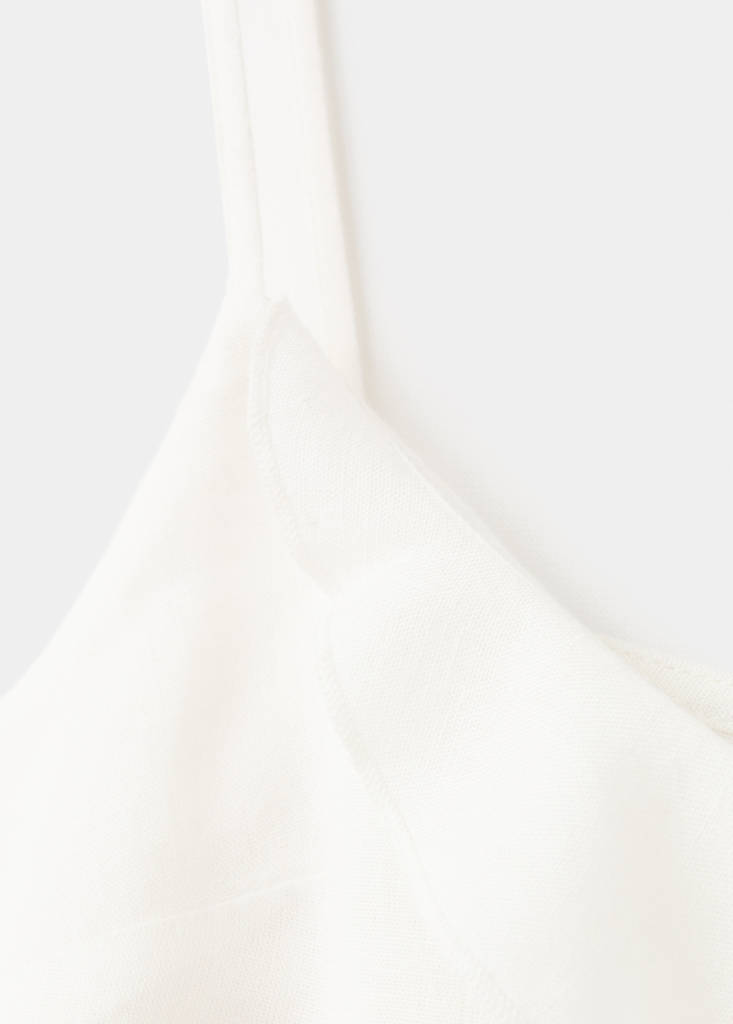 Linen blend frill top — Off White