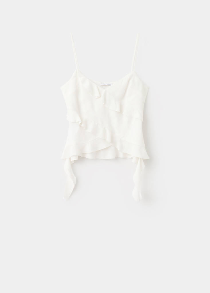 Linen blend frill top — Off White