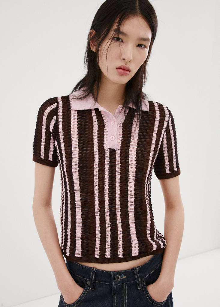 Knitted polo-neck sweater — Chocolate