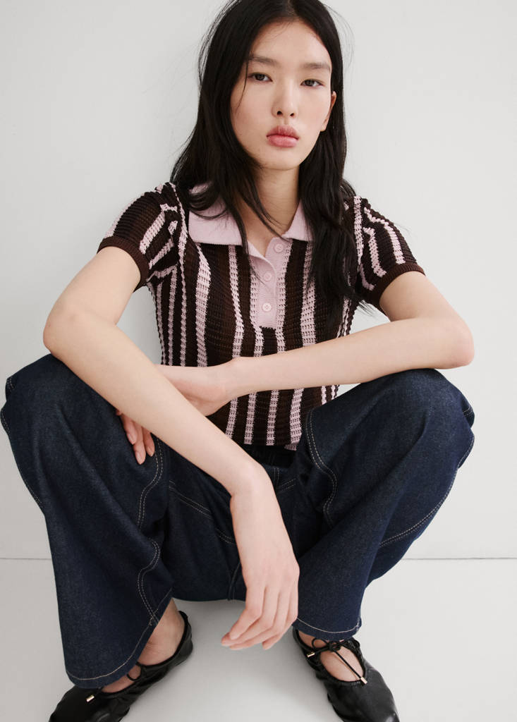 Knitted polo-neck sweater — Chocolate