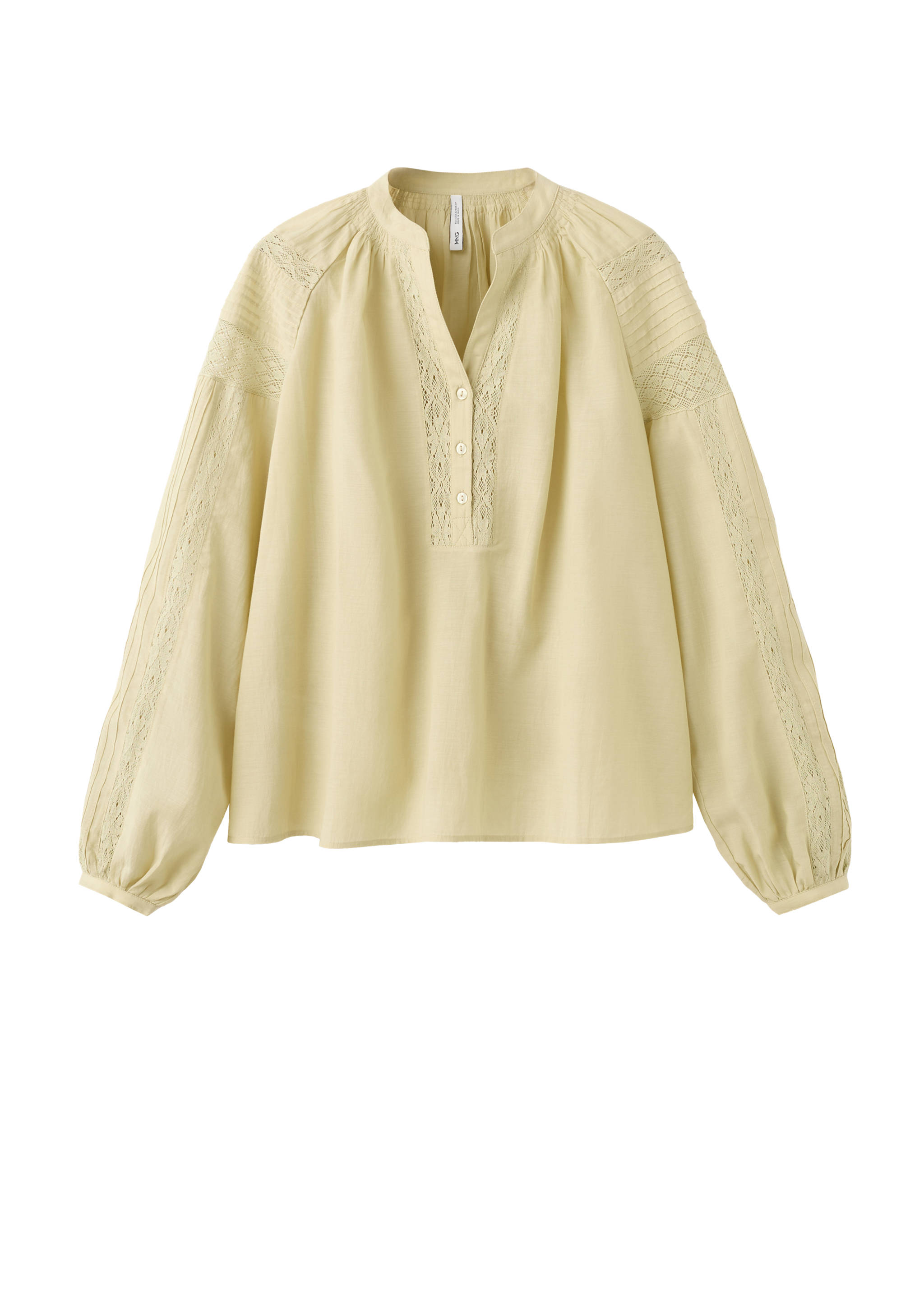 Embroidered openwork blouse - Details of the article 7, Green. Ref: 27037146-00.