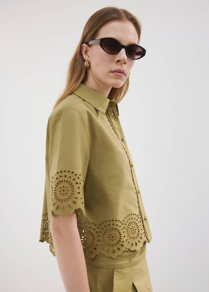 Embroidered shirt with lace accents