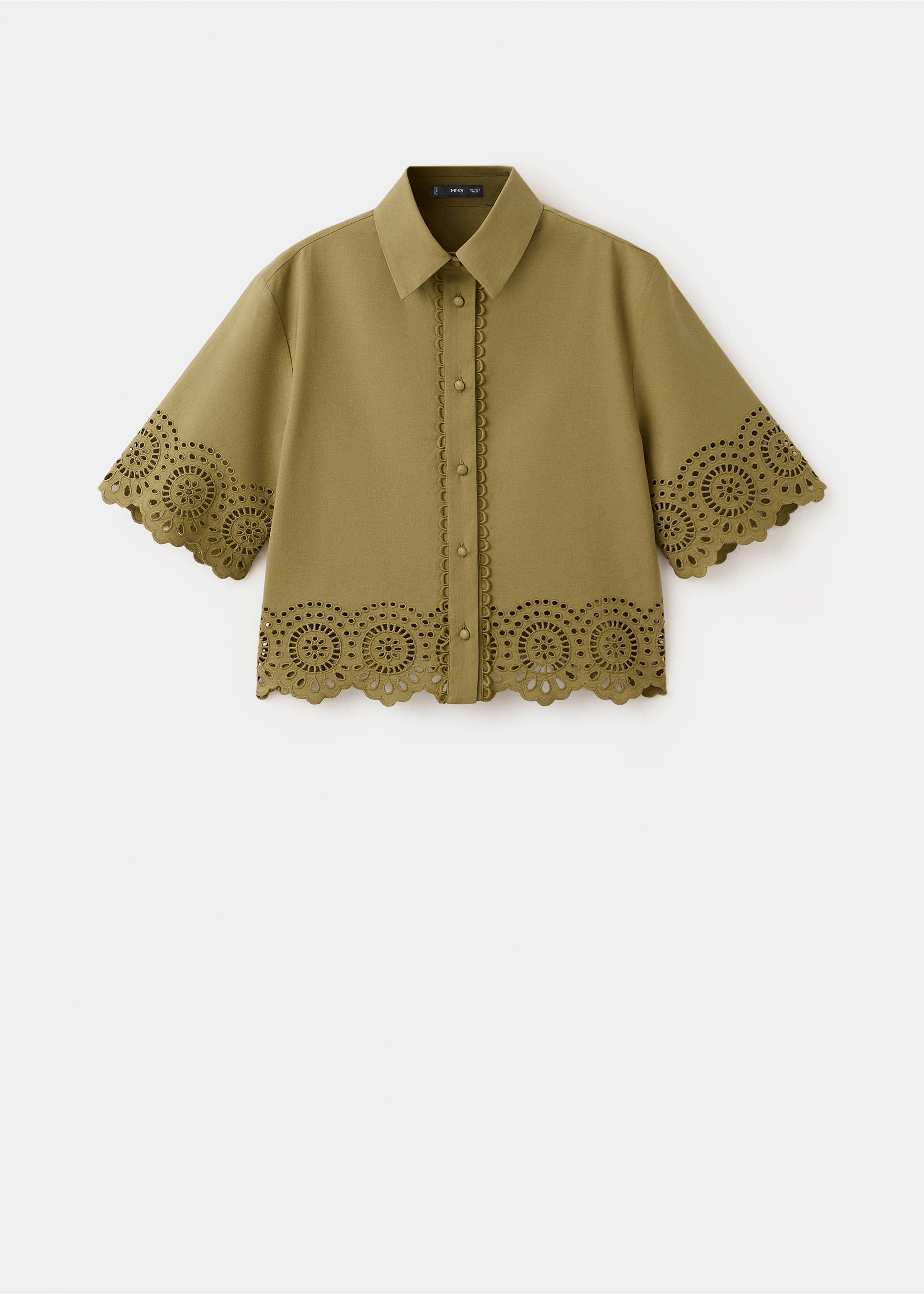 Embroidered openwork shirt - Article without model, Green. Ref: 27037147-00.