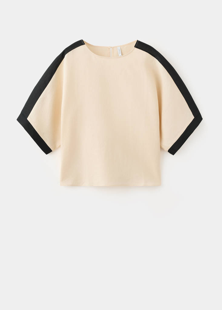 Linen blouse with contrasting stripes — Ecru