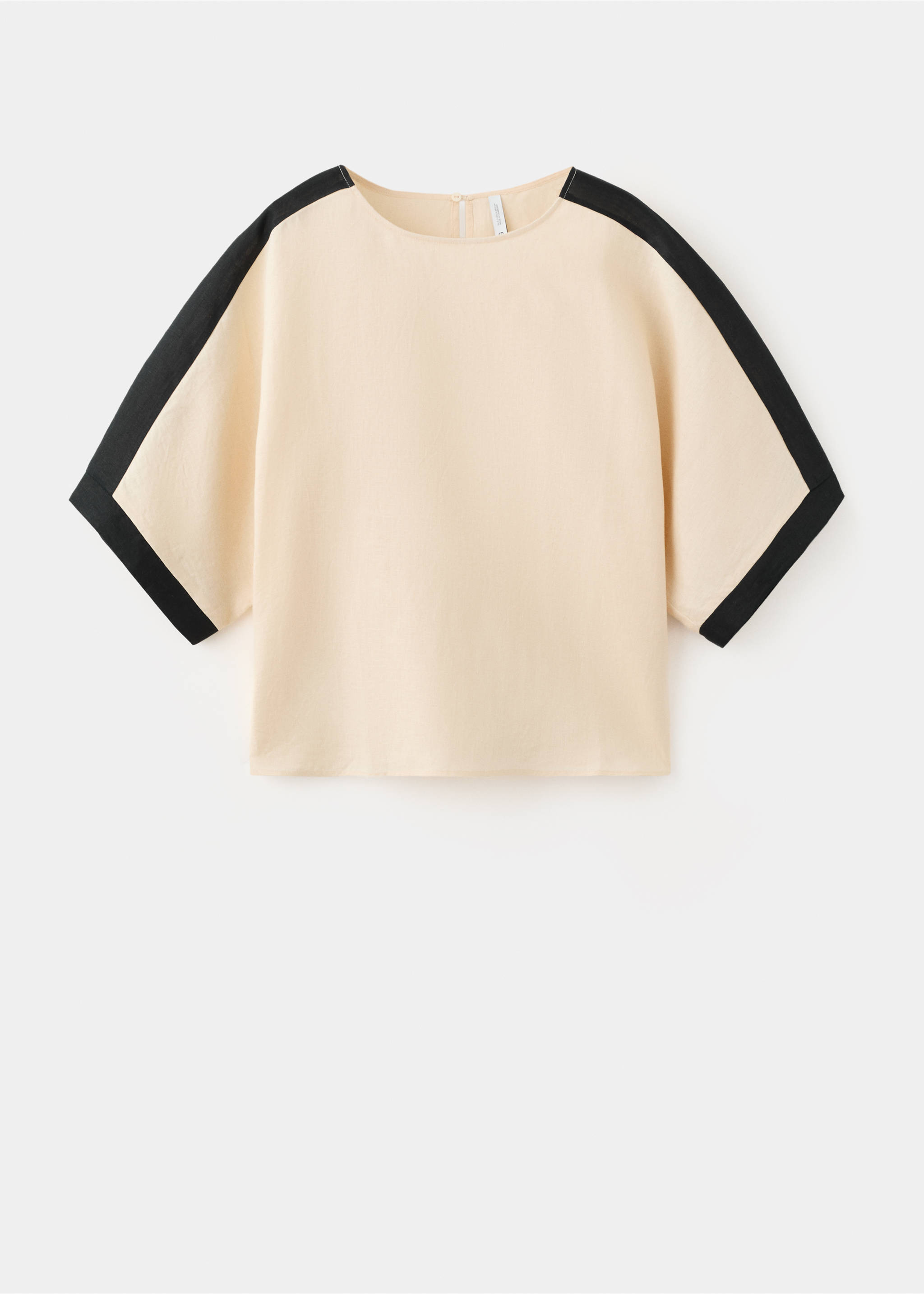 Linen blouse with contrasting stripes - Article without model, Ecru. Ref: 27037148-00.
