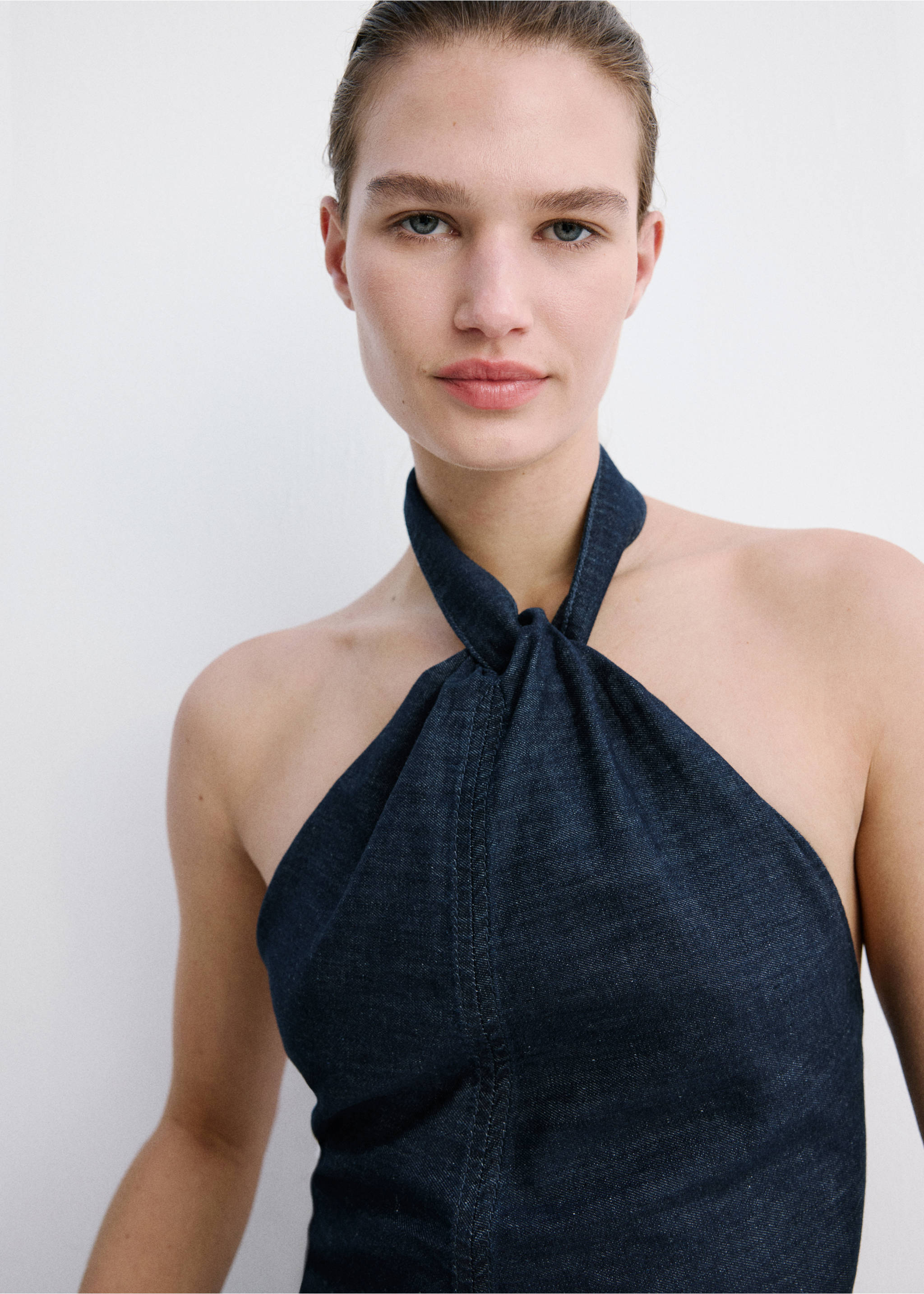 Halter neck denim top - Medium plane, Open Blue. Ref: 27037151-00.