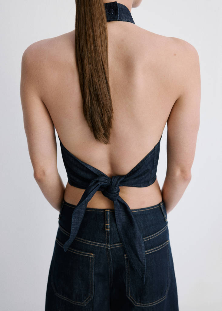 Halter neck denim top — Open Blue