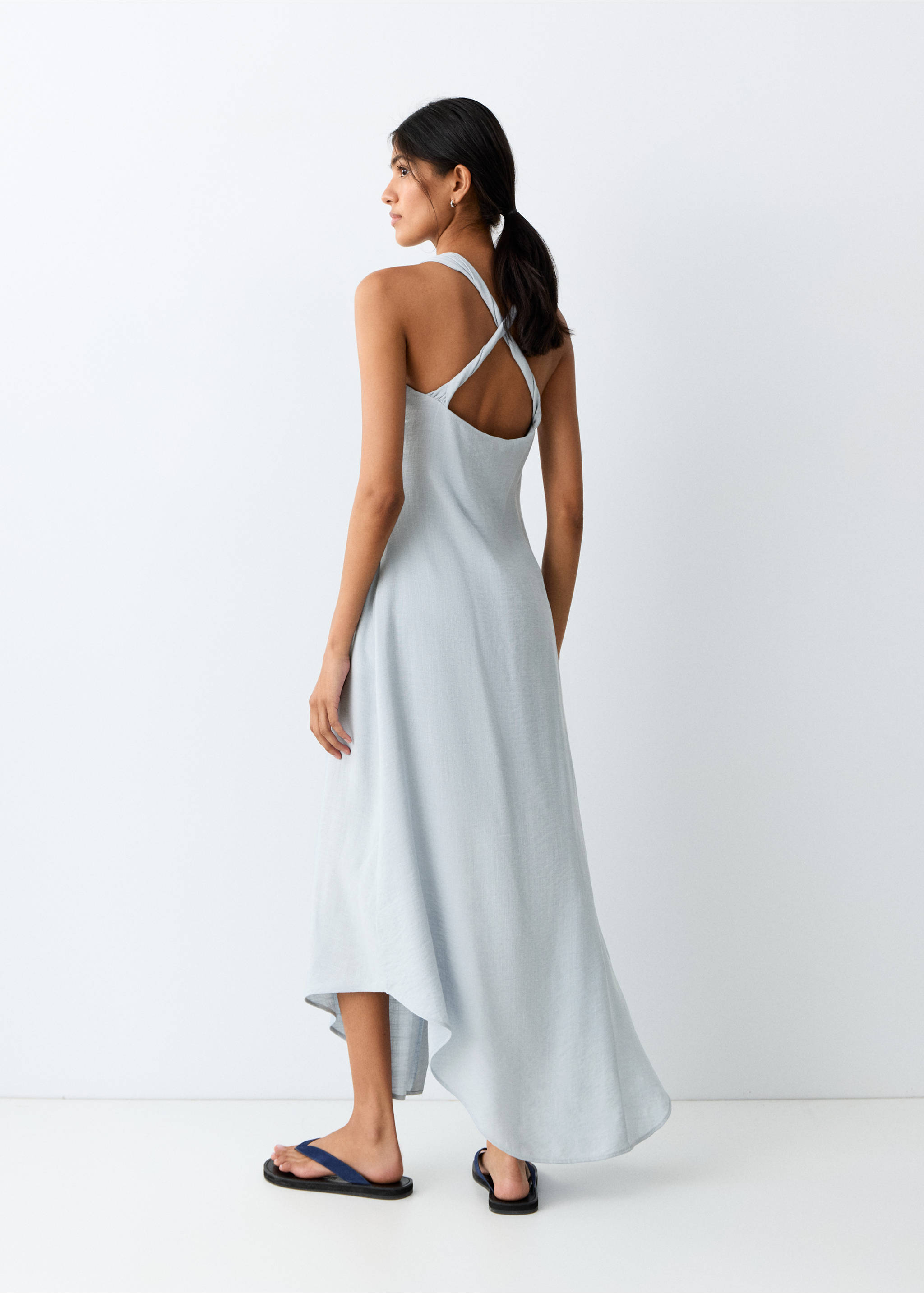 فستان فضفاض بظهر متقاطع - الجهة الخلفية للمنتج, أزرق سماوي. Ref: 27037152-00.