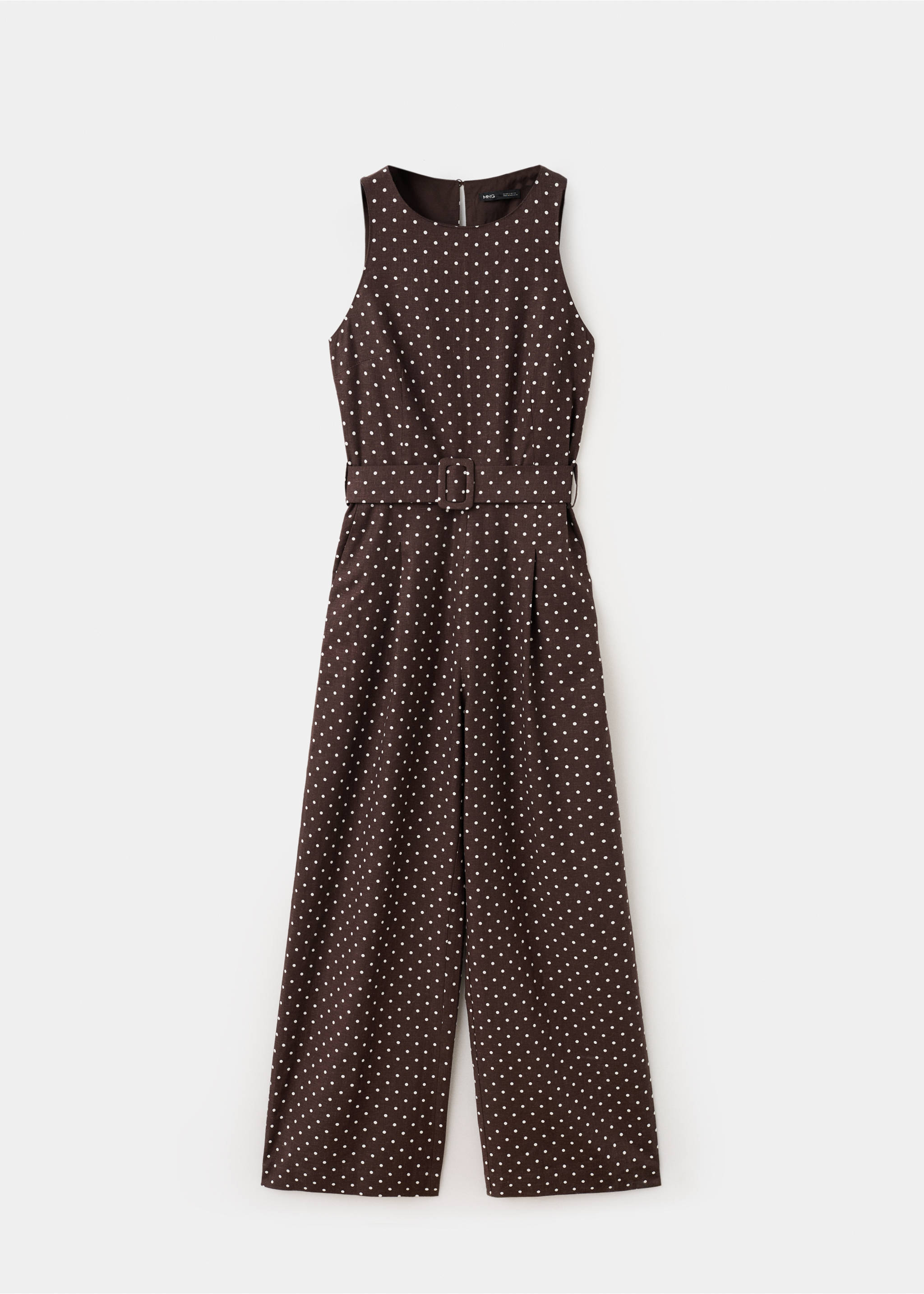 Linen jumpsuit with polka-dot belt - Article without model, Chocolate. Ref: 27037153-00.