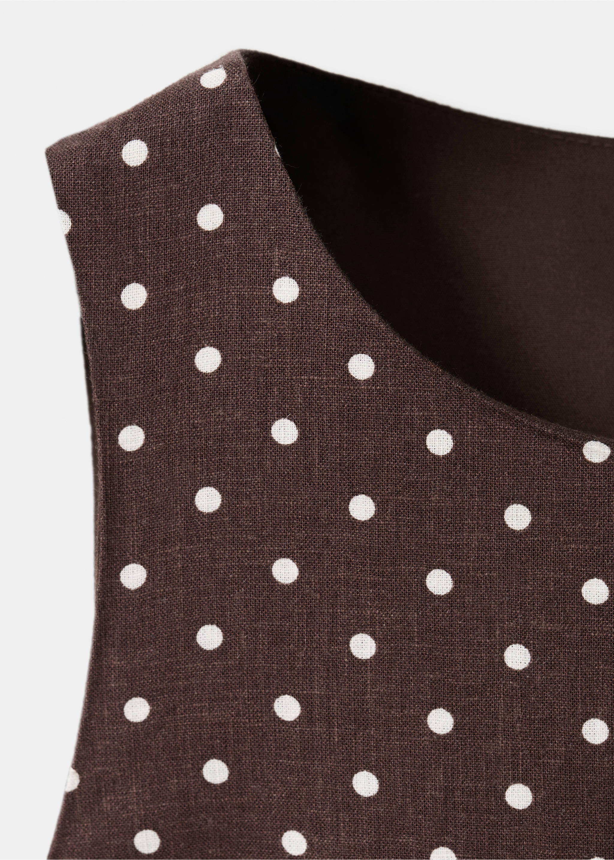 Linen jumpsuit with polka-dot belt - Details of the article 8, Chocolate. Ref: 27037153-00.