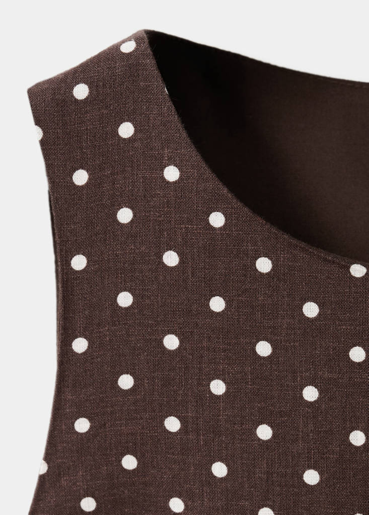 Linen jumpsuit with polka-dot belt — Chocolate