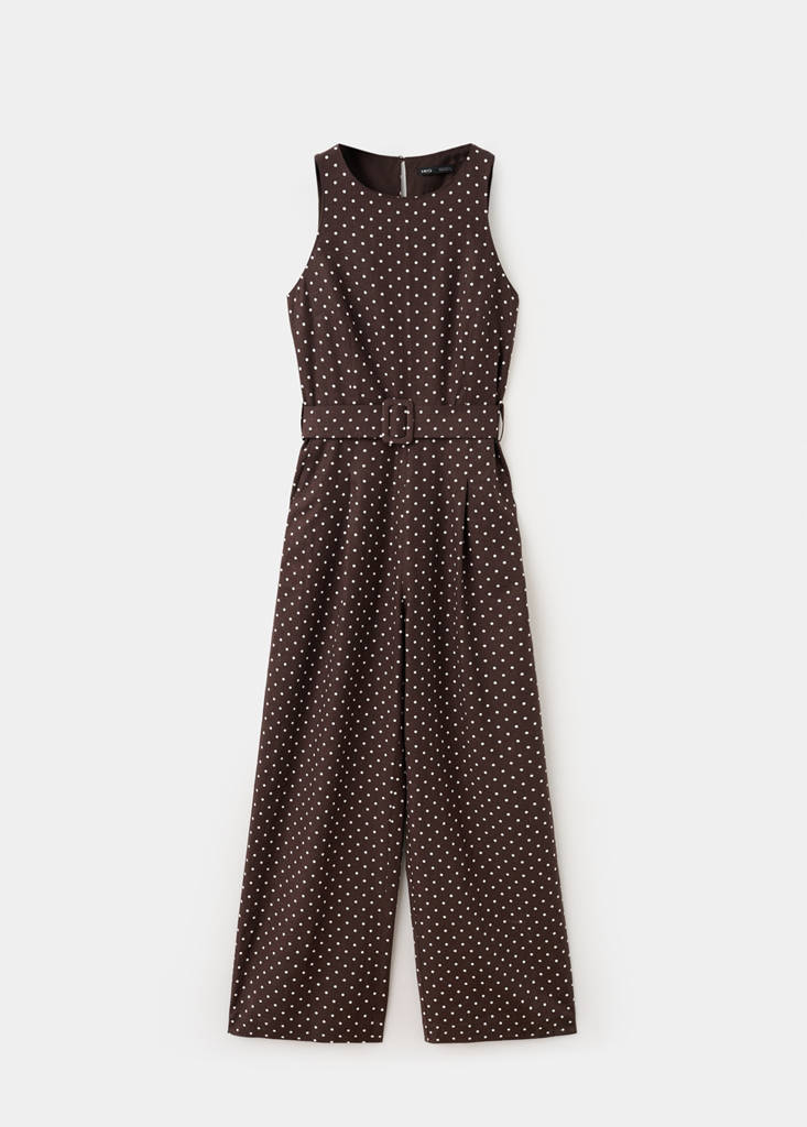 Linen jumpsuit with polka-dot belt — Chocolate