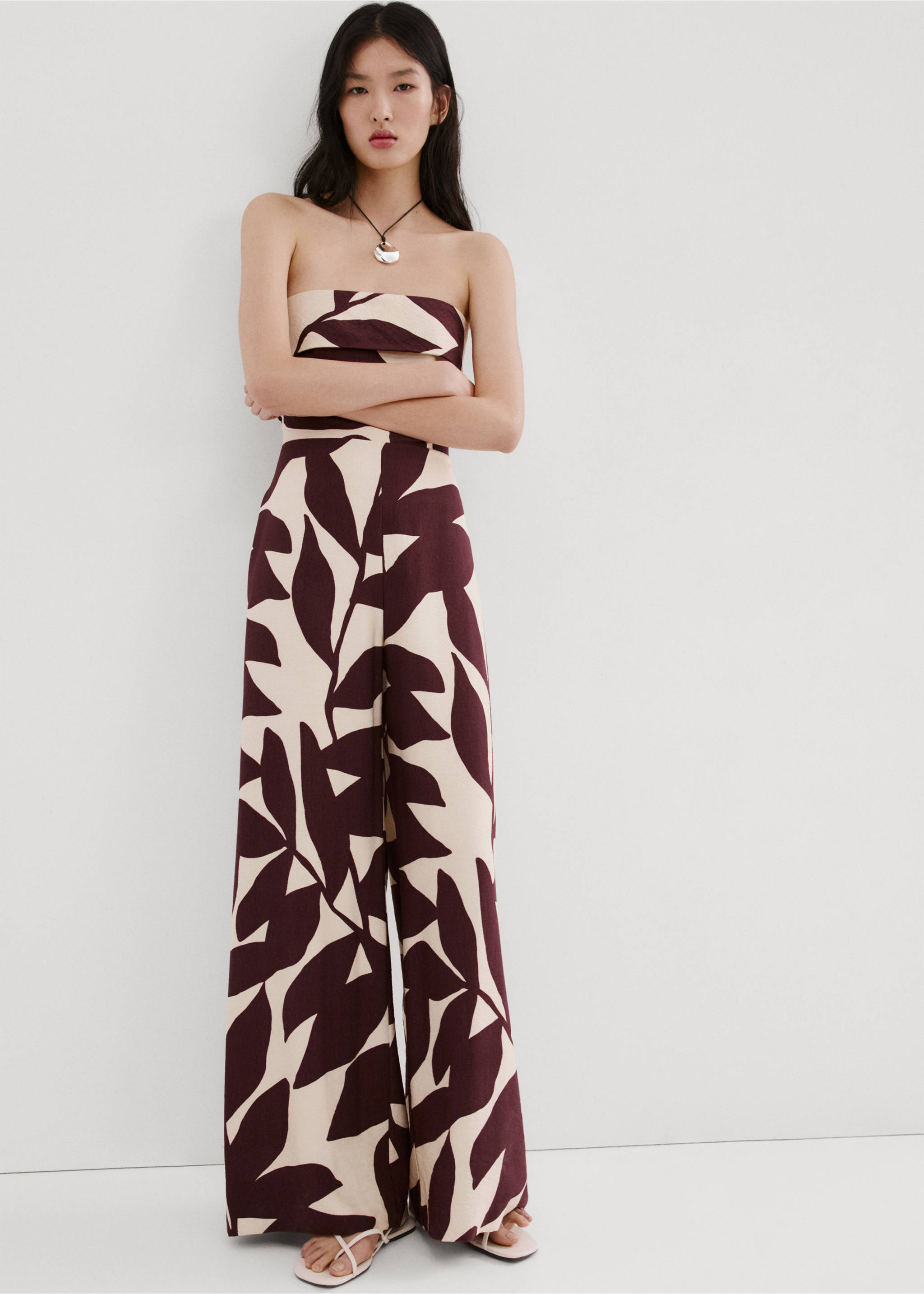 Printed strapless jumpsuit - General plane, Ecru. Ref: 27037154-00.