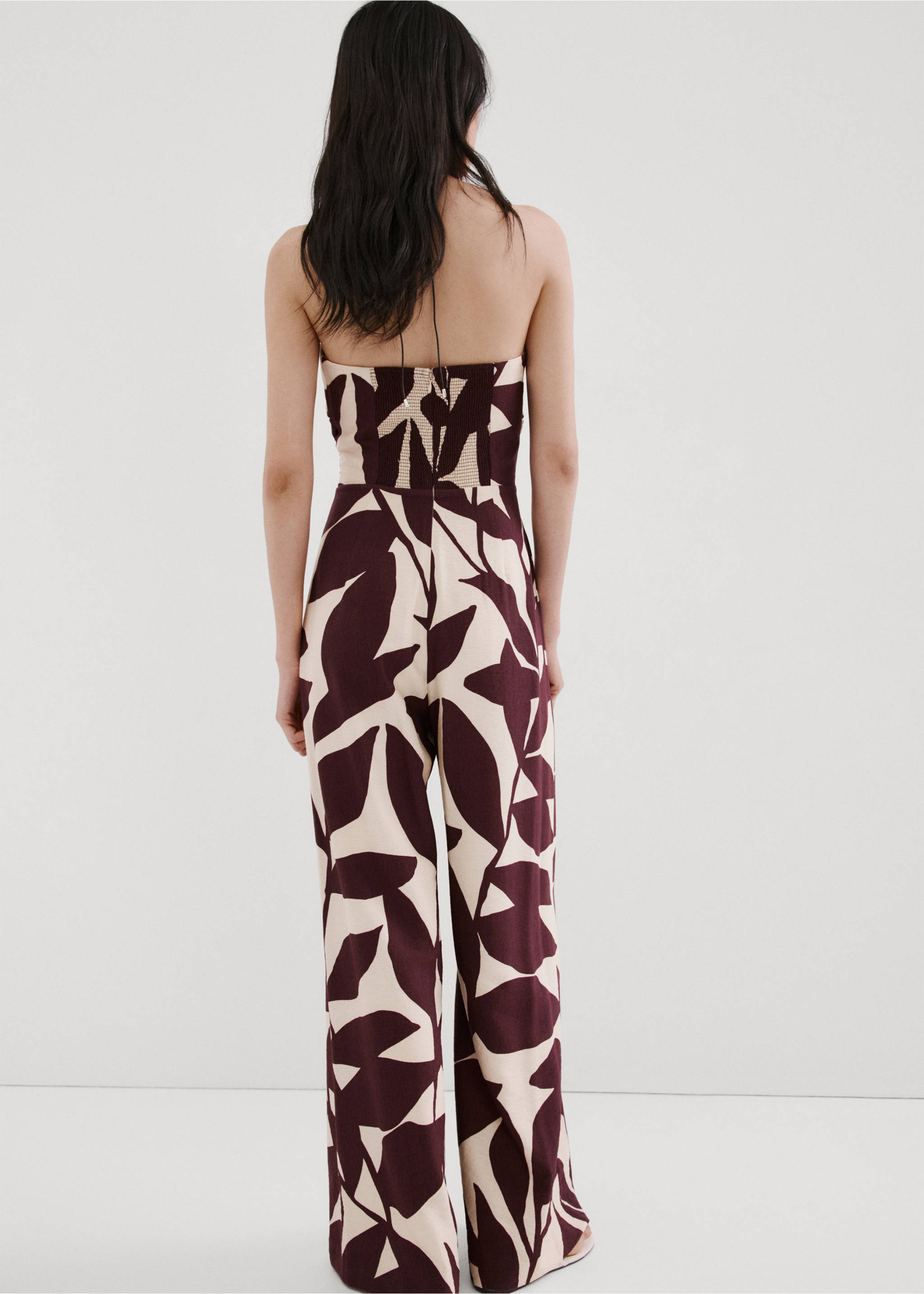 Printed strapless jumpsuit - Reverse of the article, Ecru. Ref: 27037154-00.