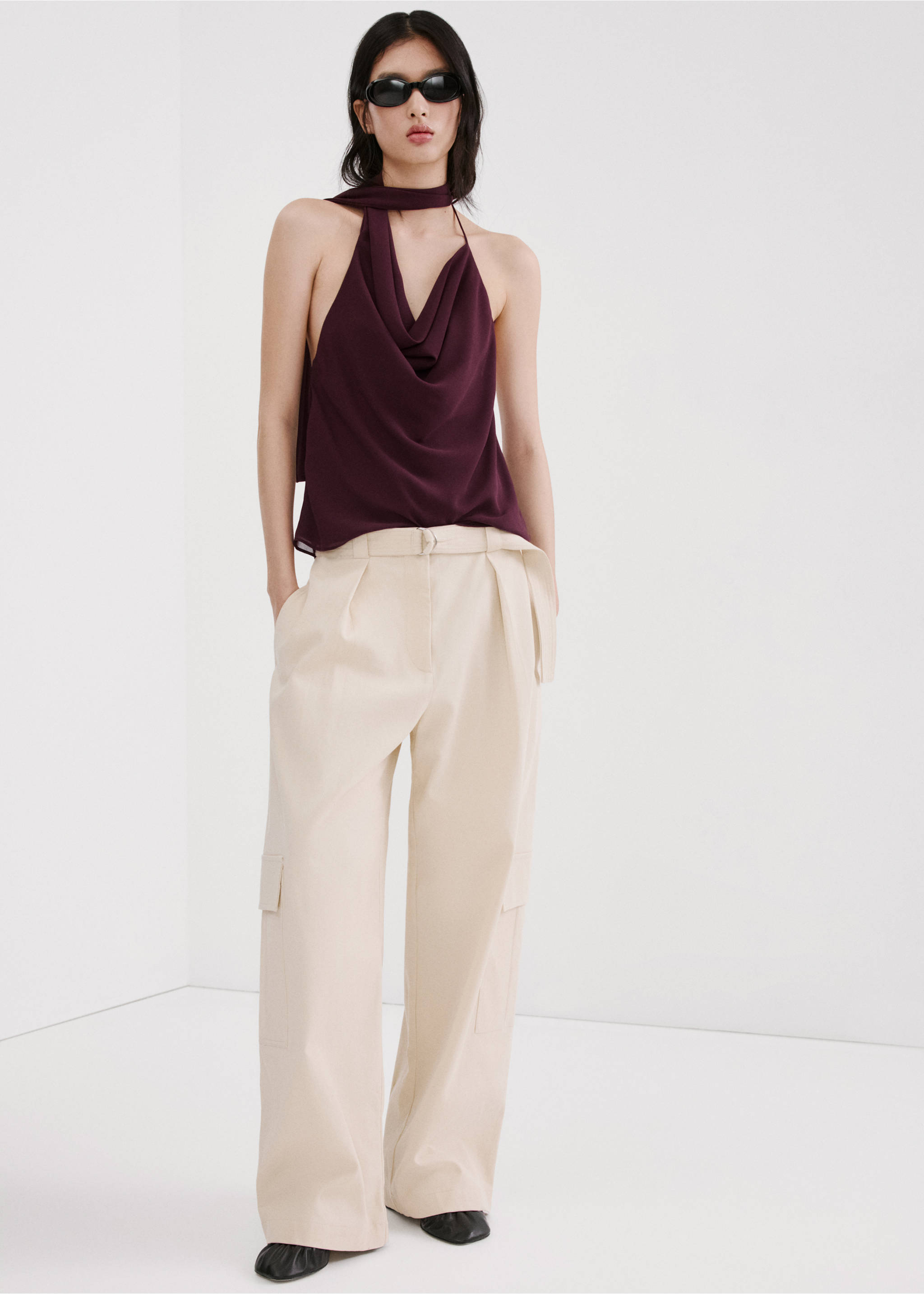 Draped neck scarf top - General plane, Maroon. Ref: 27037155-00.