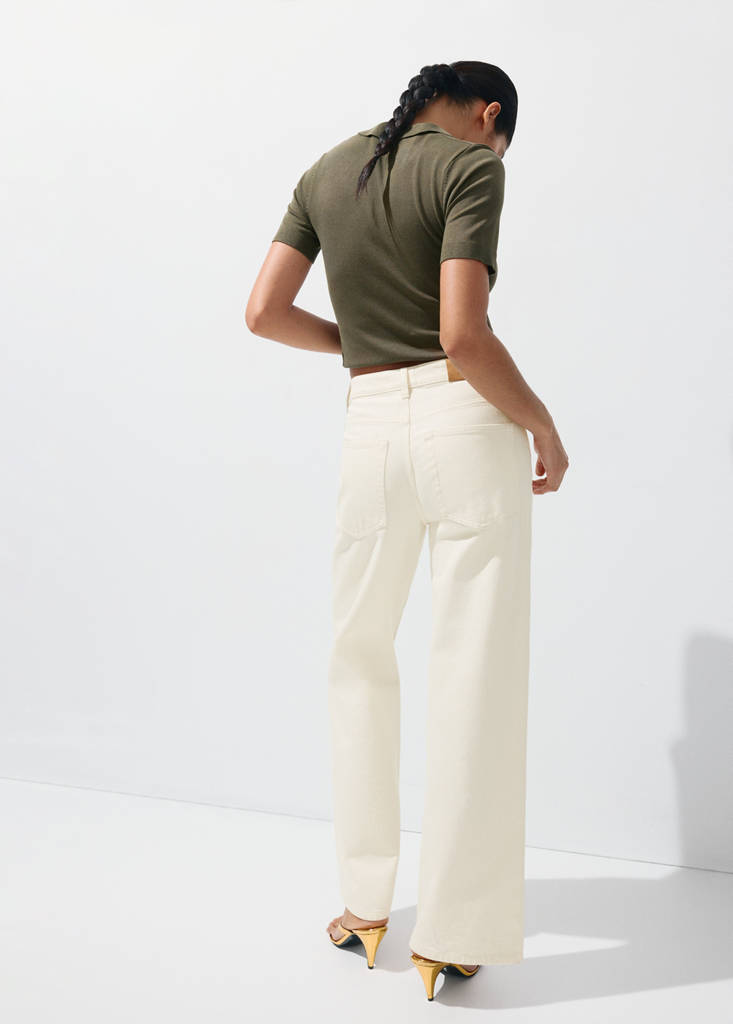 Flower-embroidered straight-fit jeans — Ecru